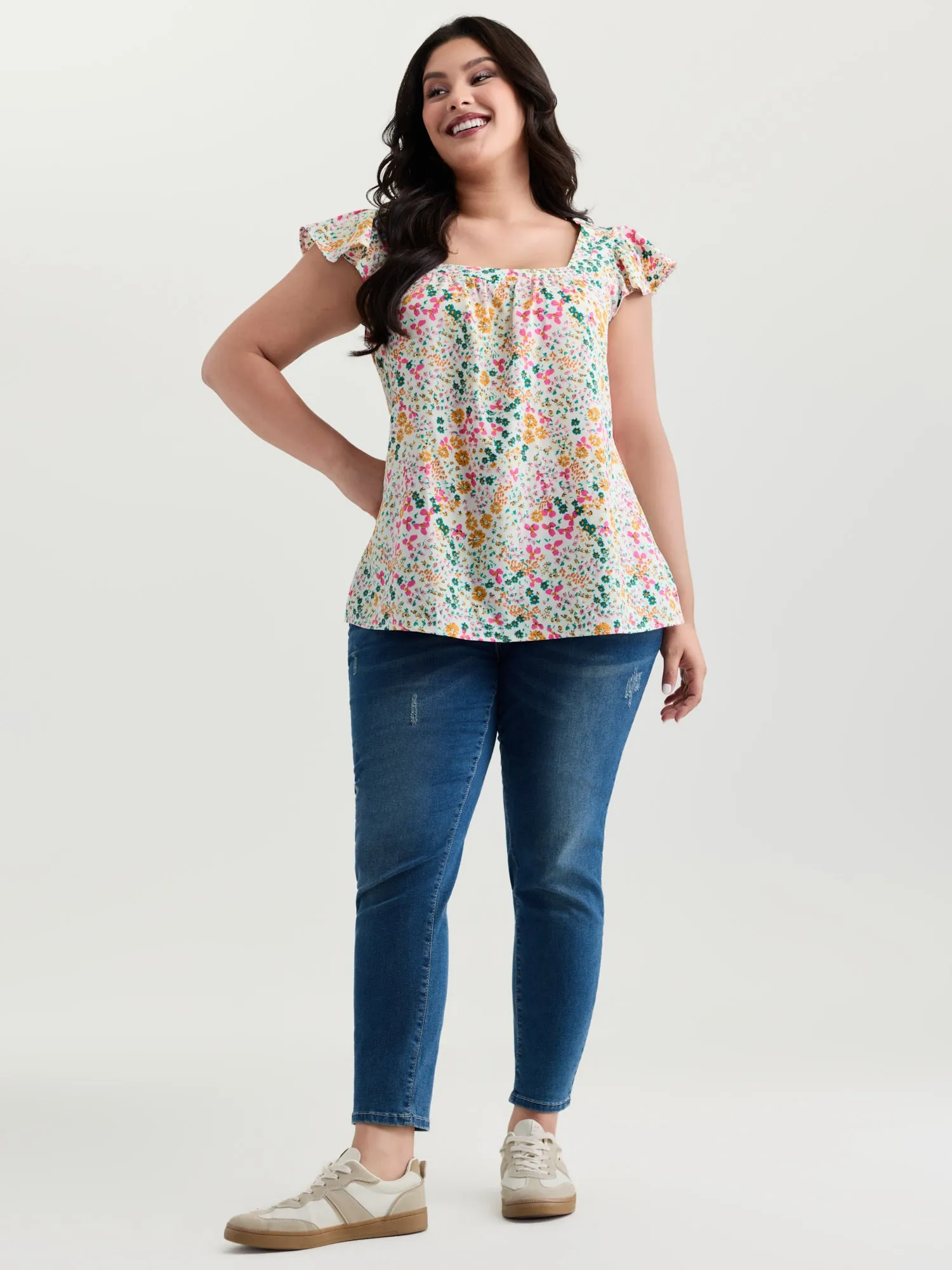 Bright Floral Print Flutter Sleeve Blouse sold by Bloomchic product image thumbnail 3