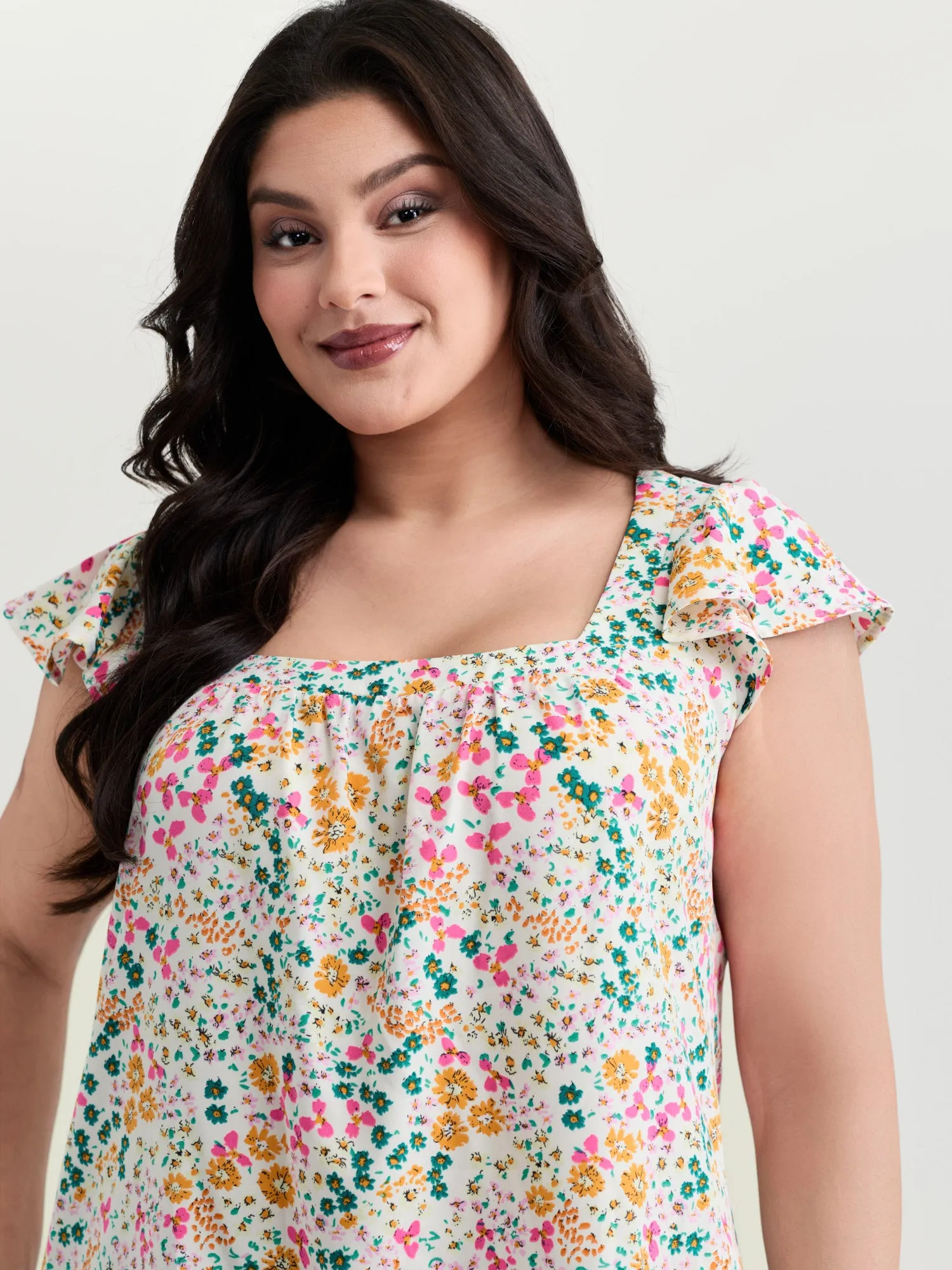 Bright Floral Print Flutter Sleeve Blouse sold by Bloomchic product image thumbnail 2