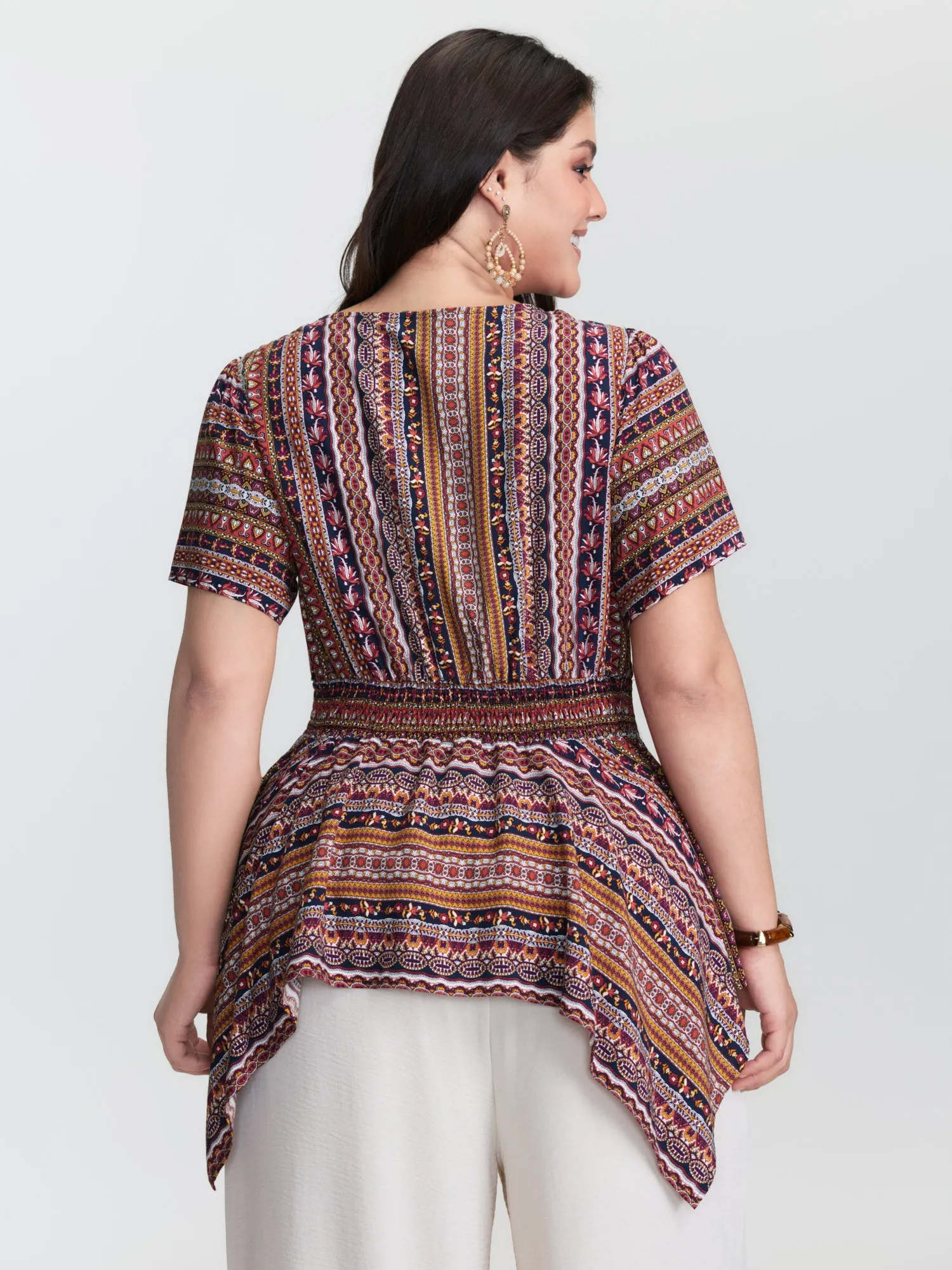 Boho Striped Print Handkerchief Hem Blouse sold by Bloomchic product image thumbnail 4