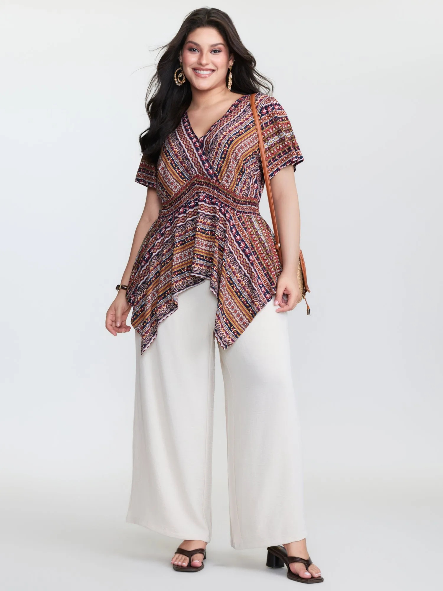 Boho Striped Print Handkerchief Hem Blouse sold by Bloomchic product image thumbnail 3