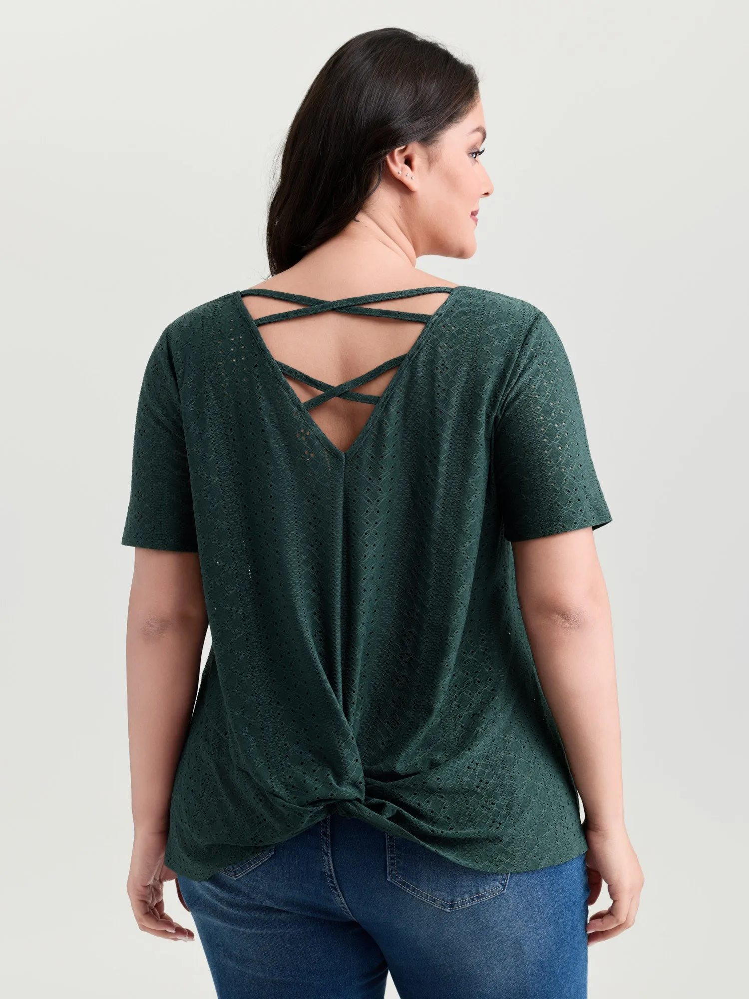 Eyelet Trim Draped Stretchy Backless Top sold by Bloomchic product image thumbnail 5