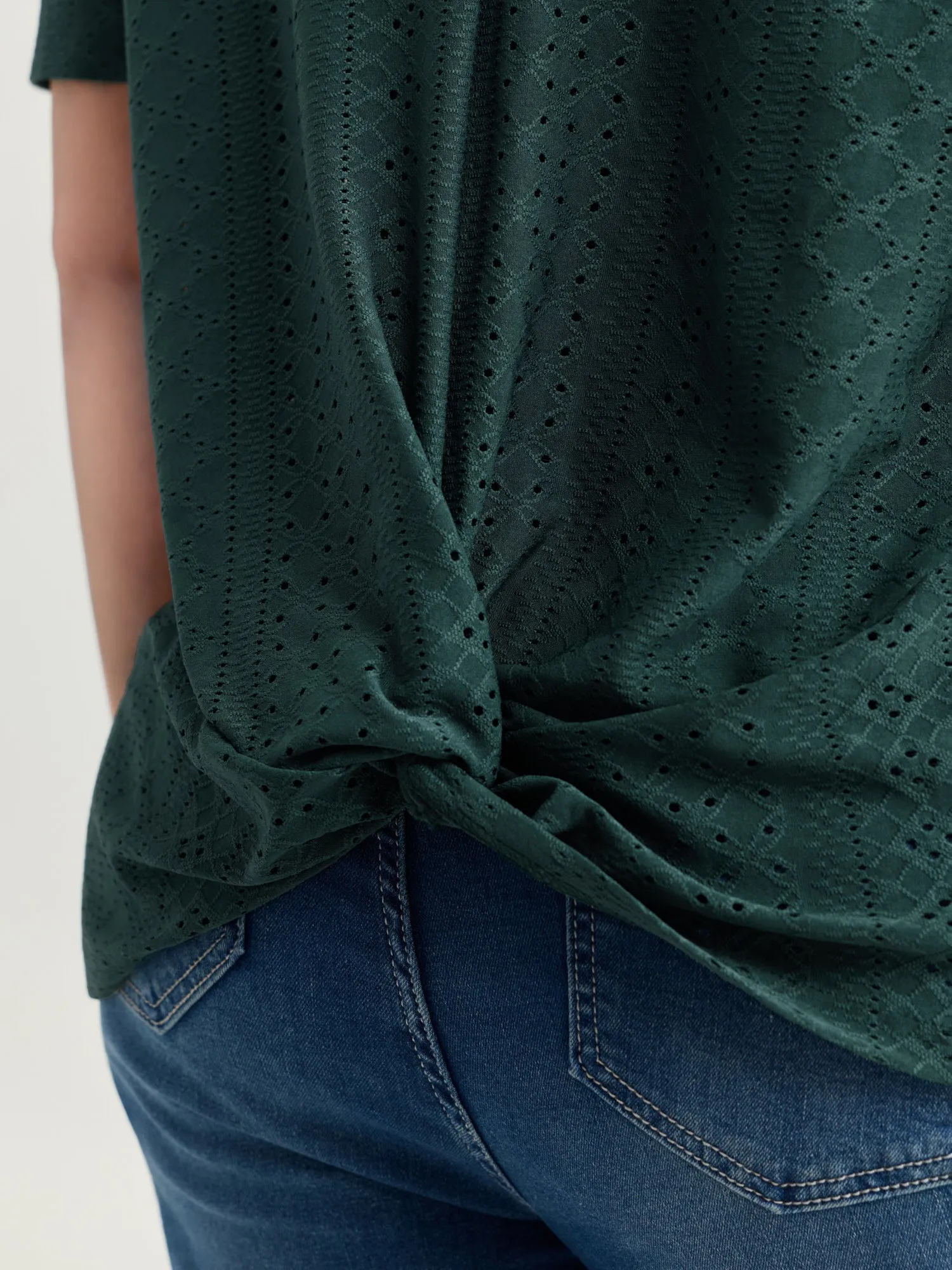 Eyelet Trim Draped Stretchy Backless Top sold by Bloomchic product image thumbnail 4