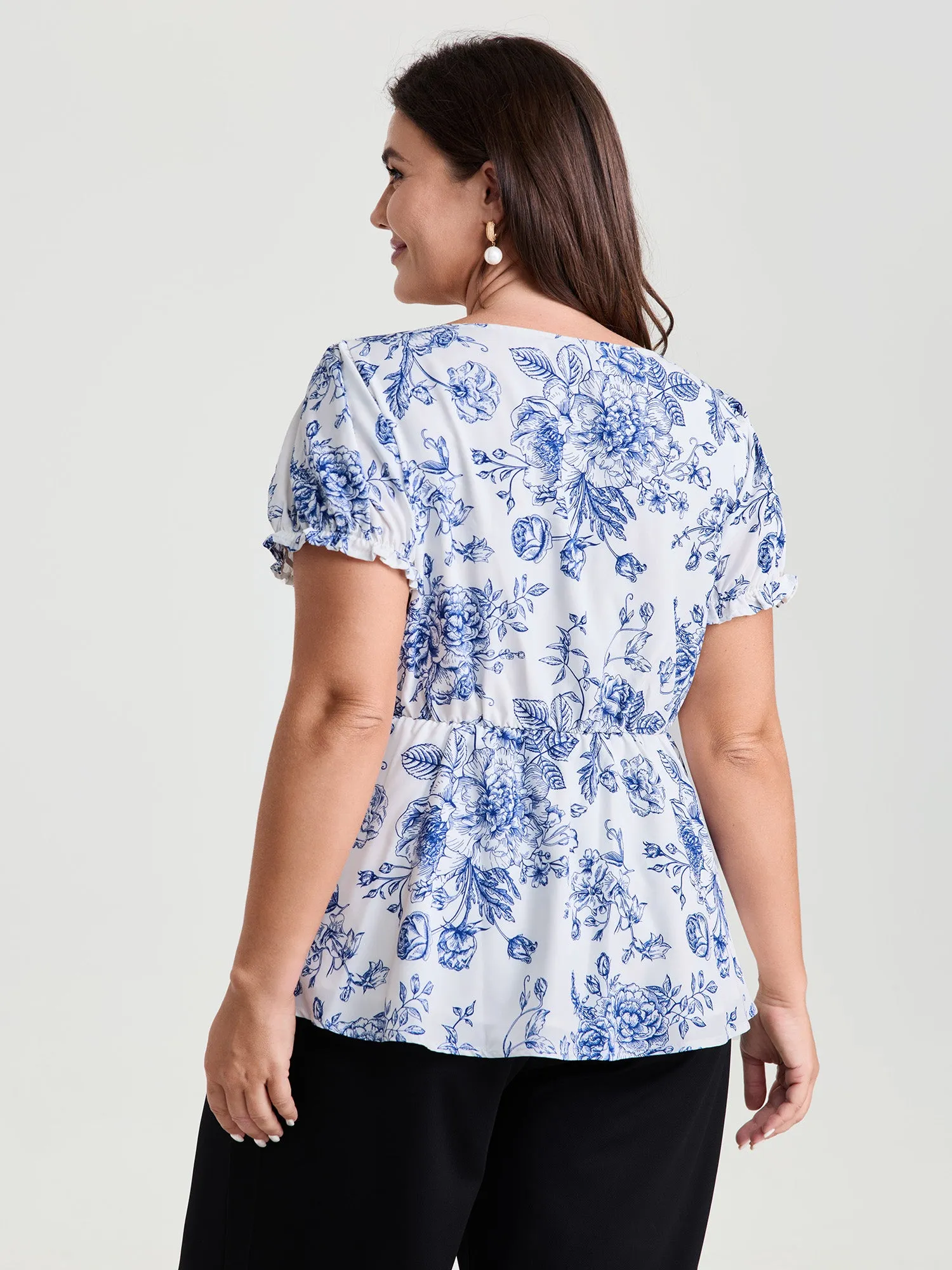Floral Print Stretchy Waist-Defining Blouse sold by Bloomchic product image thumbnail 4
