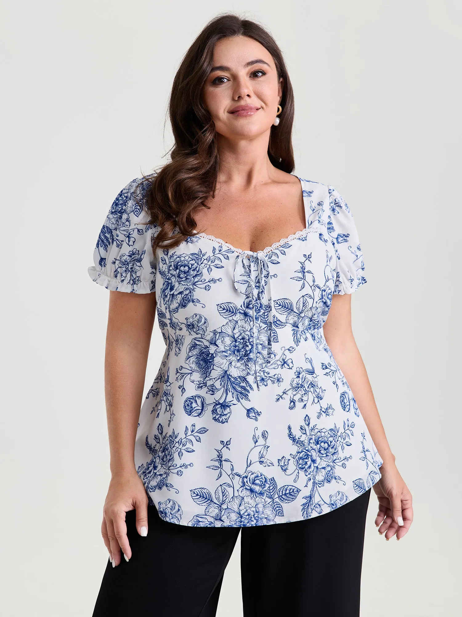 Floral Print Stretchy Waist-Defining Blouse sold by Bloomchic
