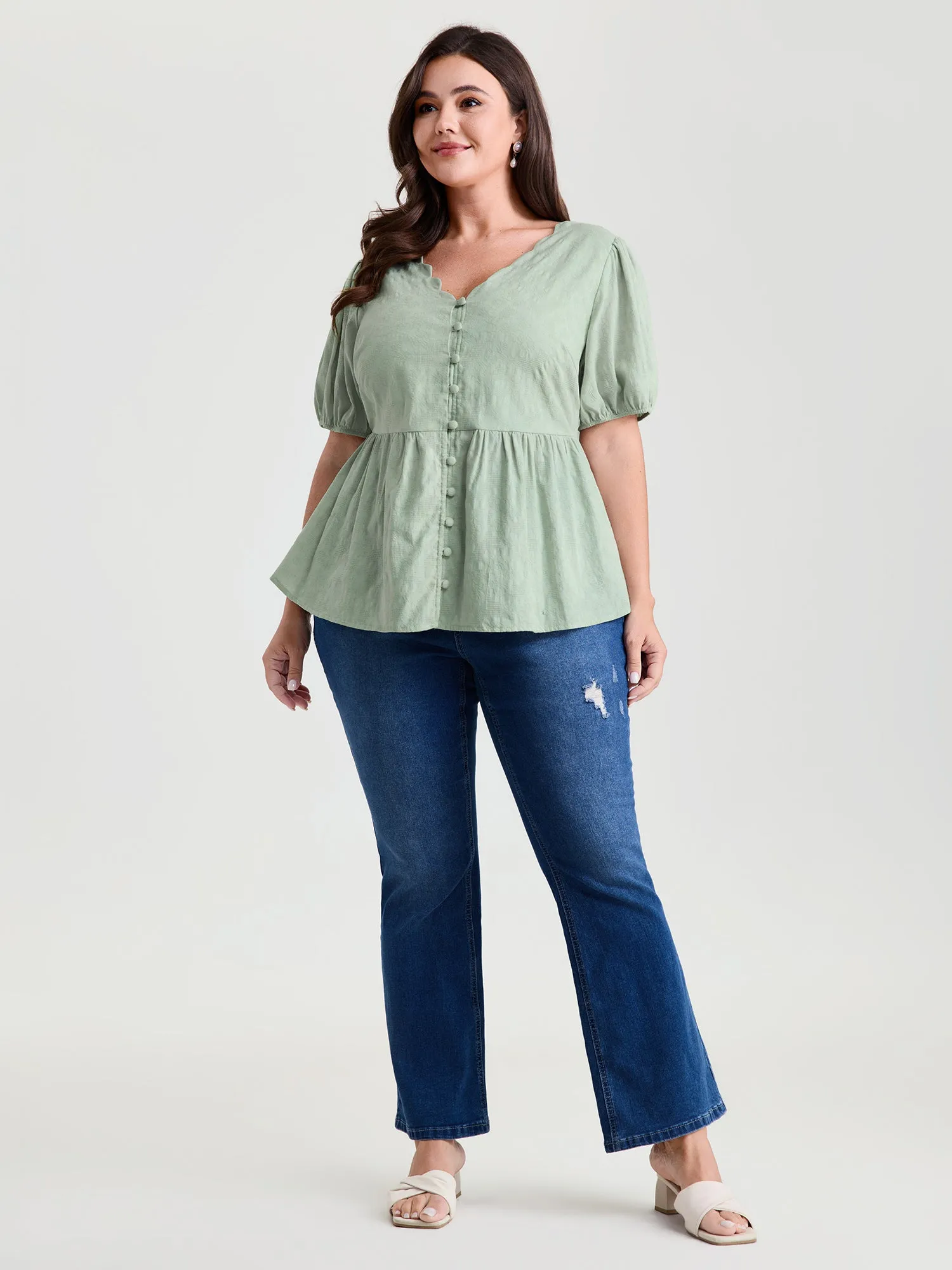 Textured Fit And Flare Plain Blouse sold by Bloomchic product image thumbnail 3