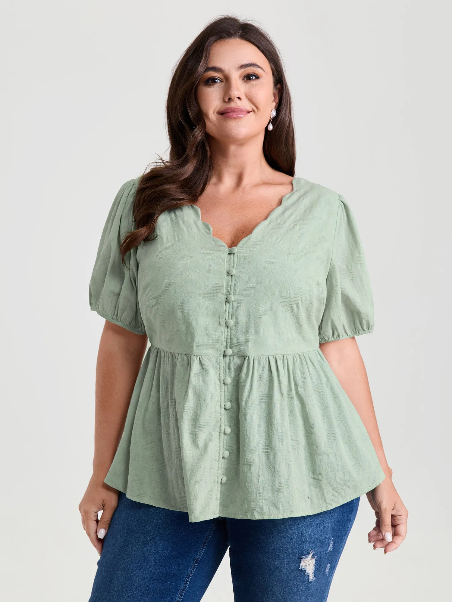 Textured Fit And Flare Plain Blouse sold by Bloomchic