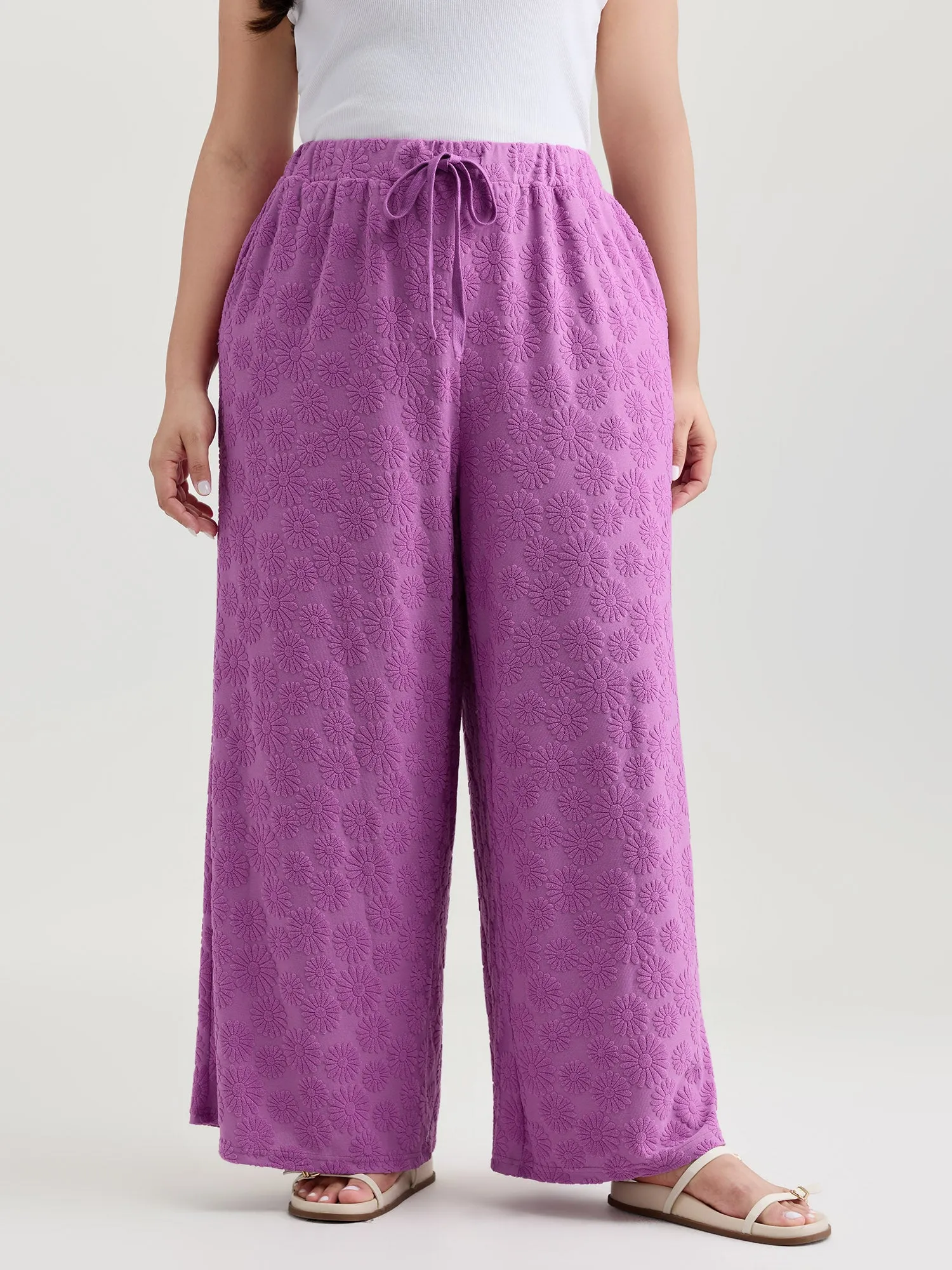 Drawstring Textured Wide-Leg Pants sold by Bloomchic product image thumbnail 2