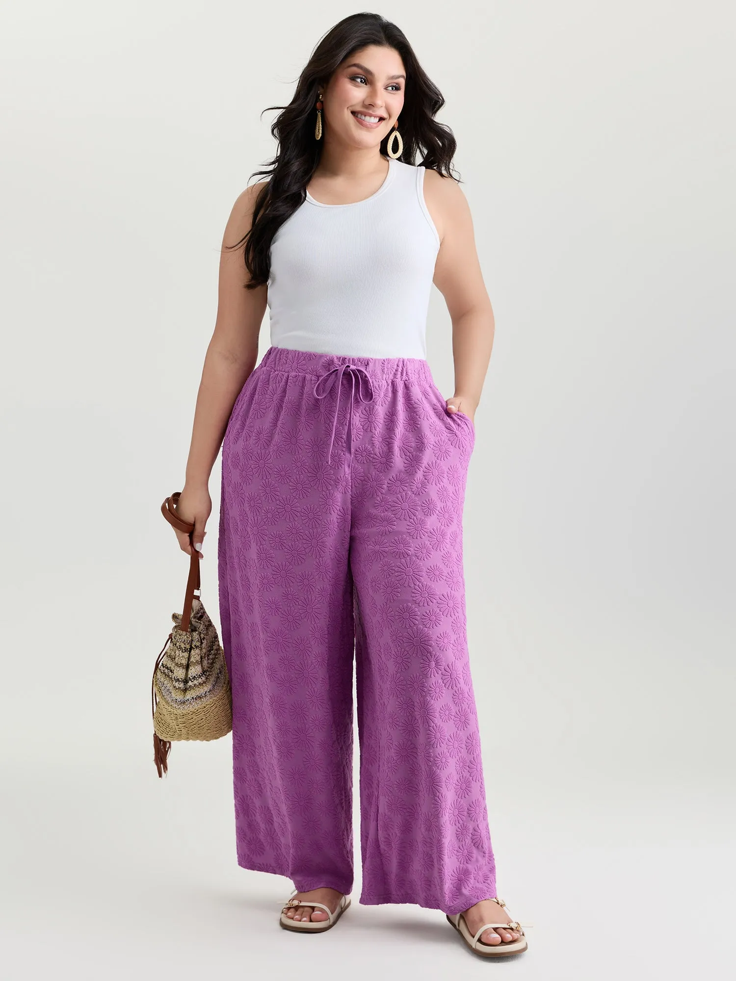 Drawstring Textured Wide-Leg Pants sold by Bloomchic