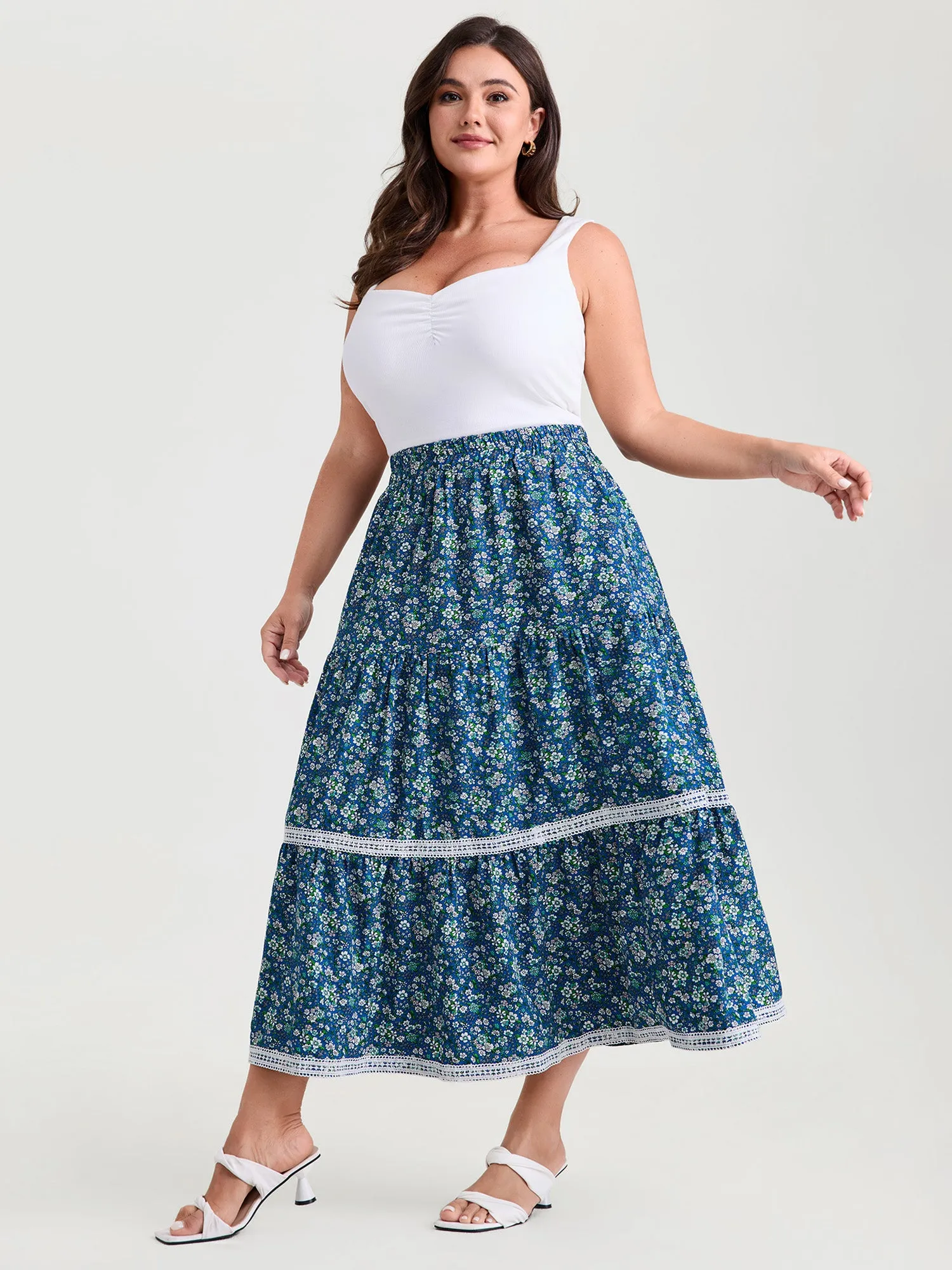 Floral Print Lace Trim Flowy Maxi Skirt sold by Bloomchic product image thumbnail 2