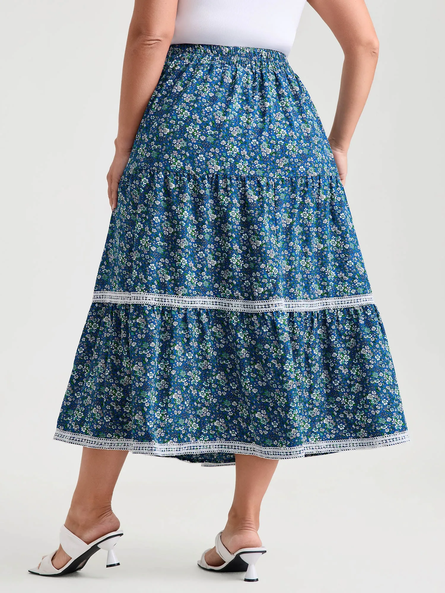 Floral Print Lace Trim Flowy Maxi Skirt sold by Bloomchic product image thumbnail 4
