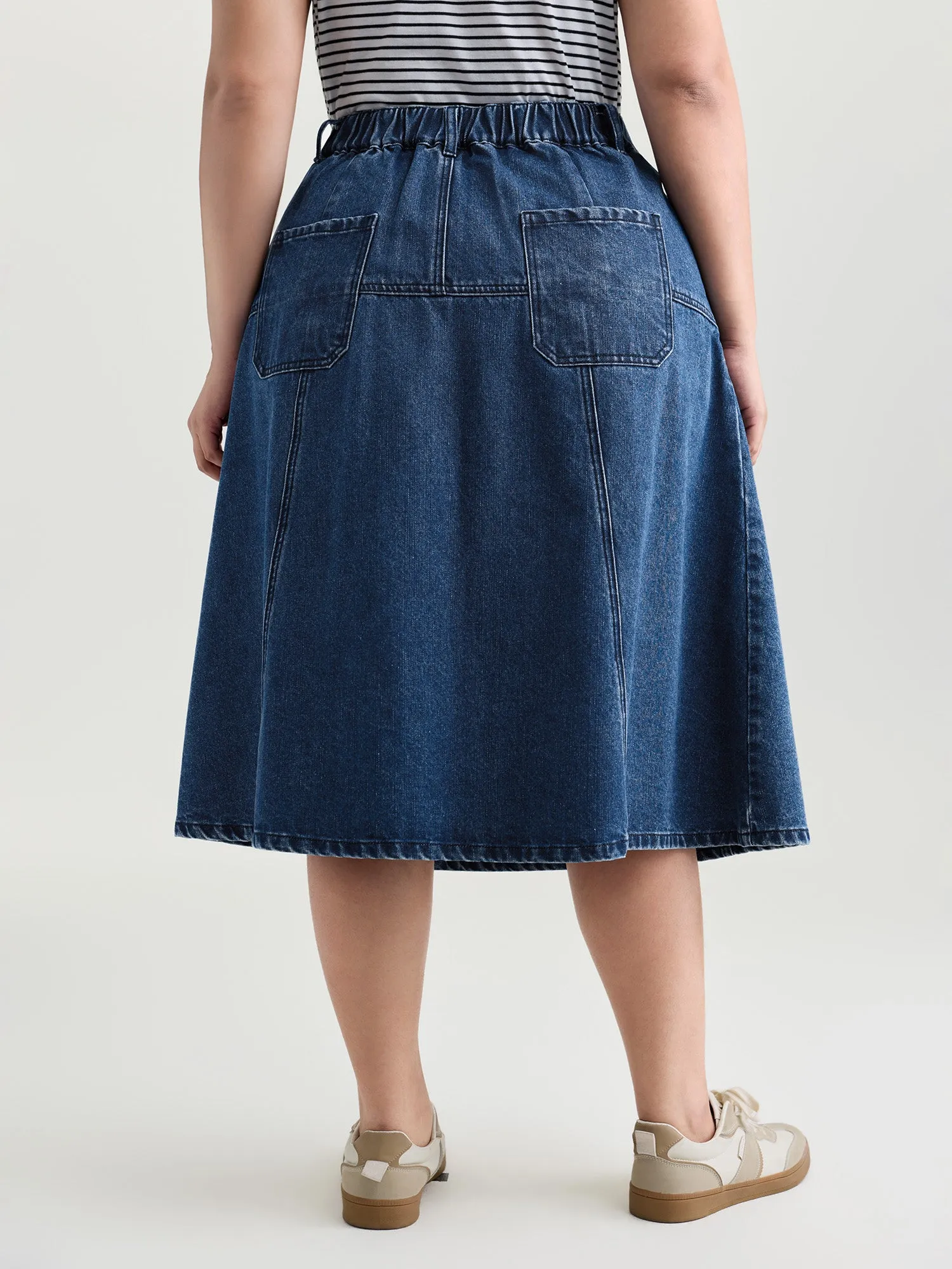 Elastic Back Waistband Maxi Denim Skirt sold by Bloomchic product image thumbnail 5