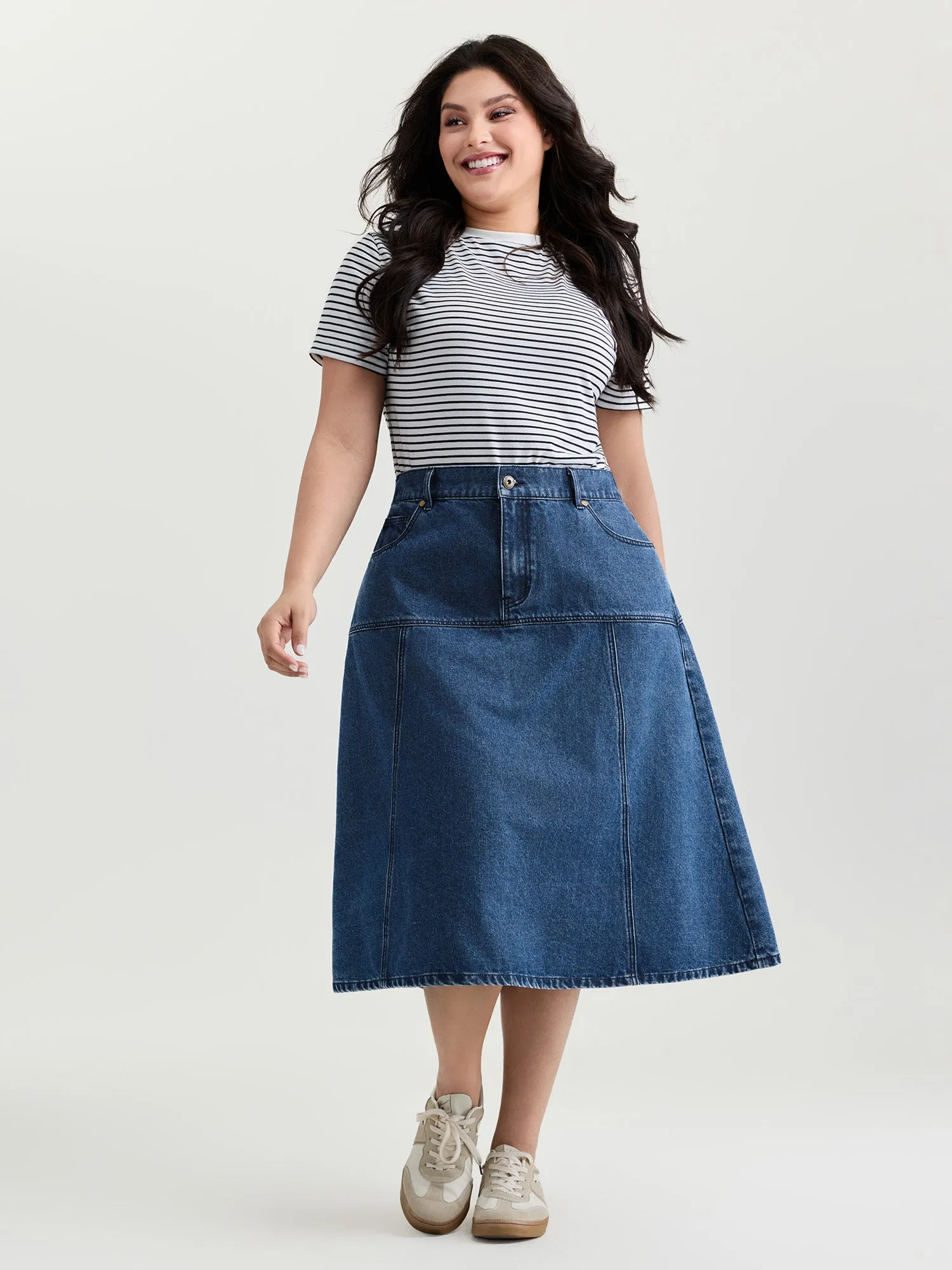 Elastic Back Waistband Maxi Denim Skirt sold by Bloomchic