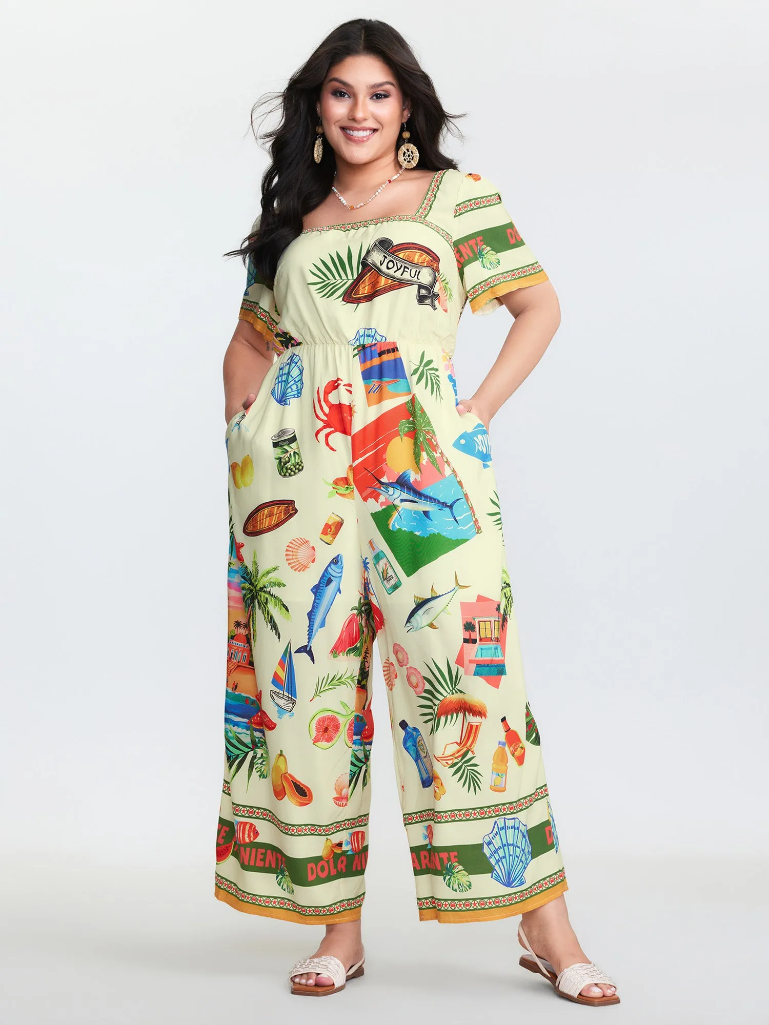 Island Print Square Neckline Jumpsuit sold by Bloomchic product image thumbnail 3