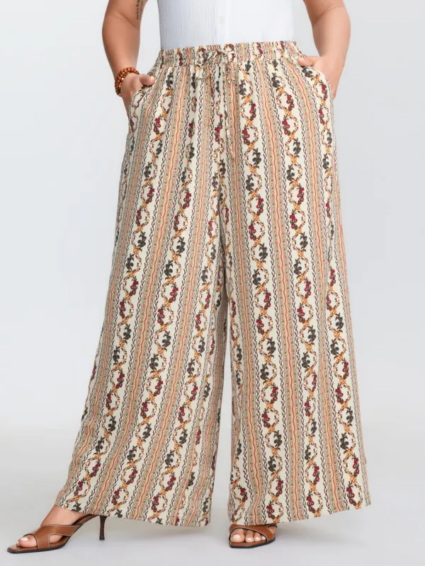 Geometric Stripe Print Pockets Straight-Leg Pants made by Bloomchic