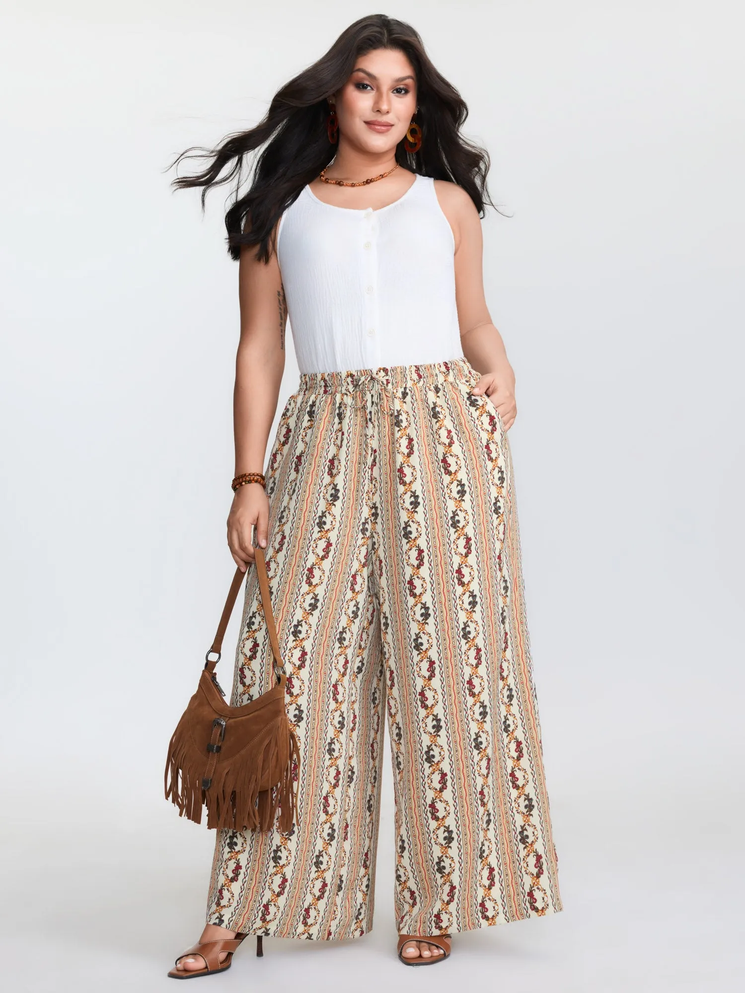 Geometric Stripe Print Pockets Straight-Leg Pants sold by Bloomchic product image thumbnail 2