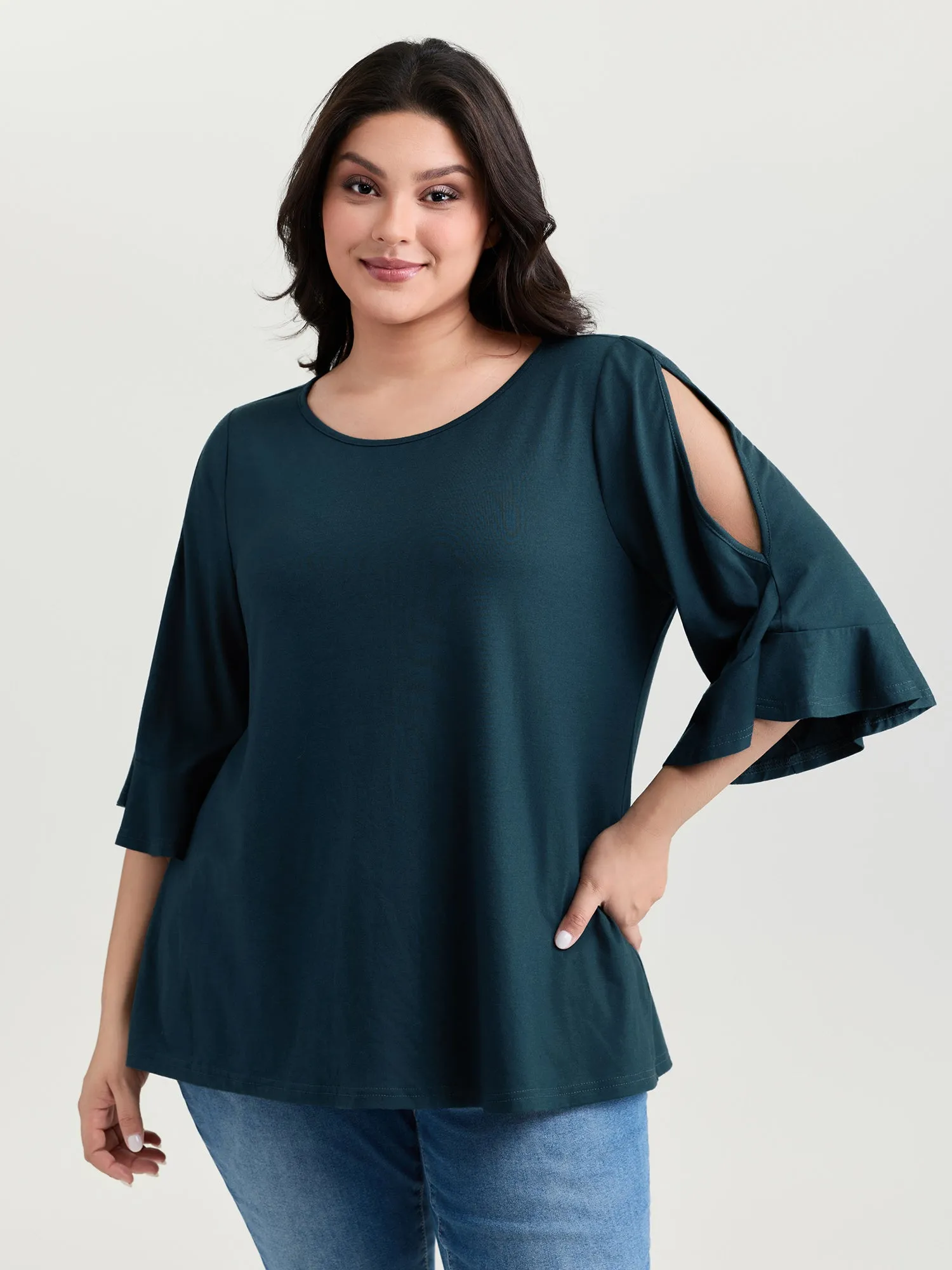 Supersoft Ruffled Sleeve Plain T-Shirt sold by Bloomchic