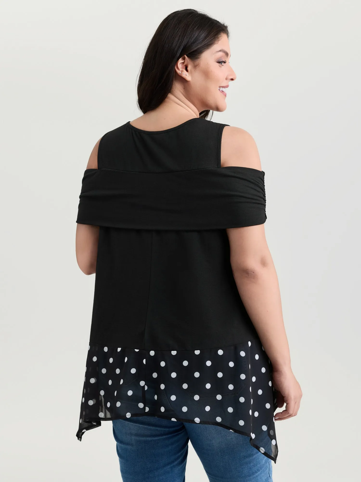 Supersoft Polka Dots High Low Hem Ruched T-Shirt sold by Bloomchic product image thumbnail 4