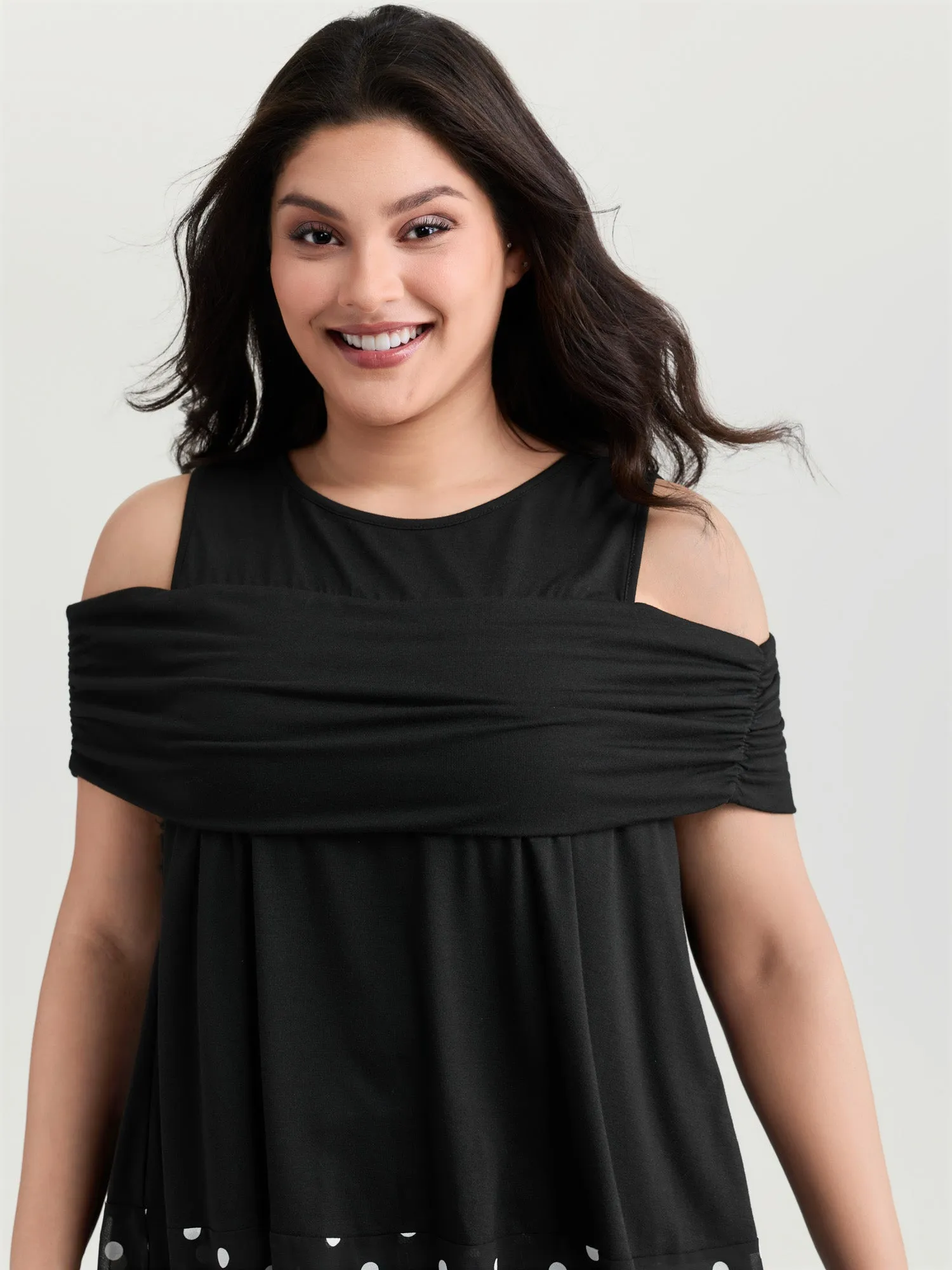 Supersoft Polka Dots High Low Hem Ruched T-Shirt sold by Bloomchic product image thumbnail 2