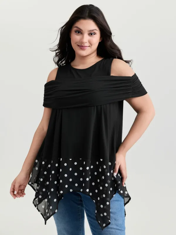Supersoft Polka Dots High Low Hem Ruched T-Shirt made by Bloomchic