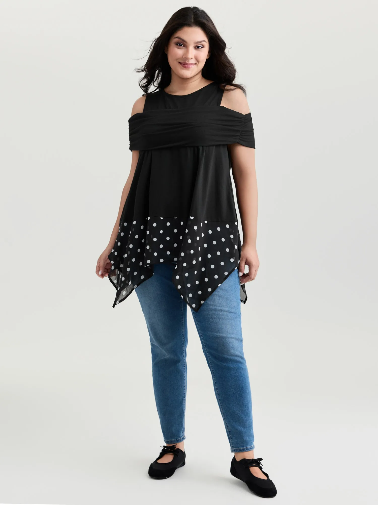 Supersoft Polka Dots High Low Hem Ruched T-Shirt sold by Bloomchic product image thumbnail 3