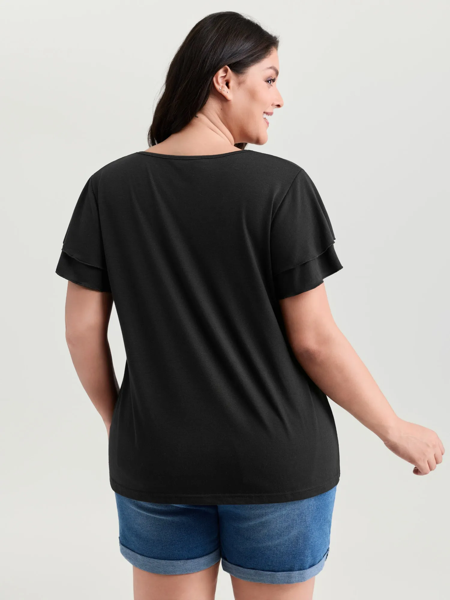 Supersoft Lace Trim Layered Sleeve T-Shirt sold by Bloomchic product image thumbnail 4