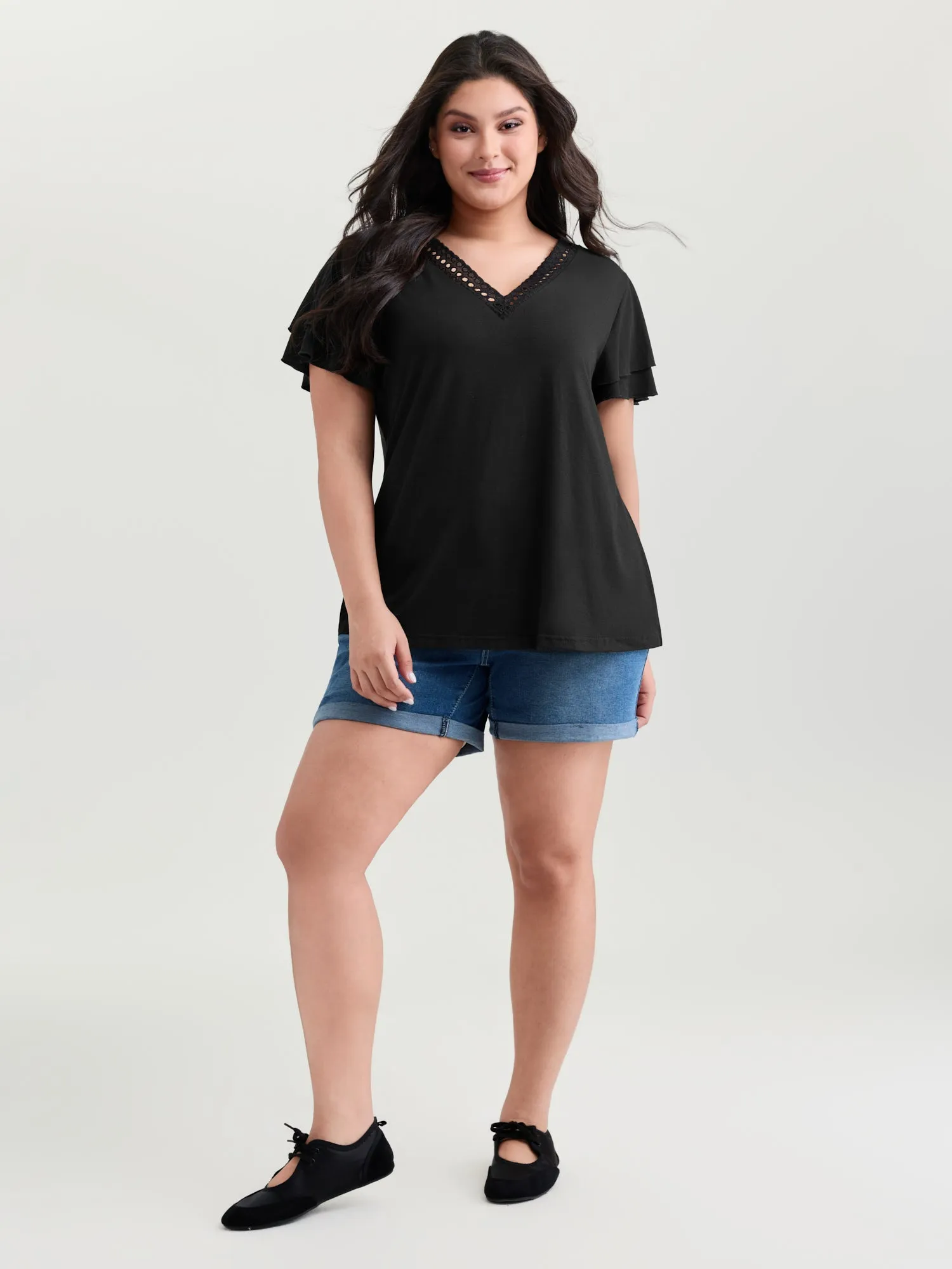 Supersoft Lace Trim Layered Sleeve T-Shirt sold by Bloomchic product image thumbnail 3