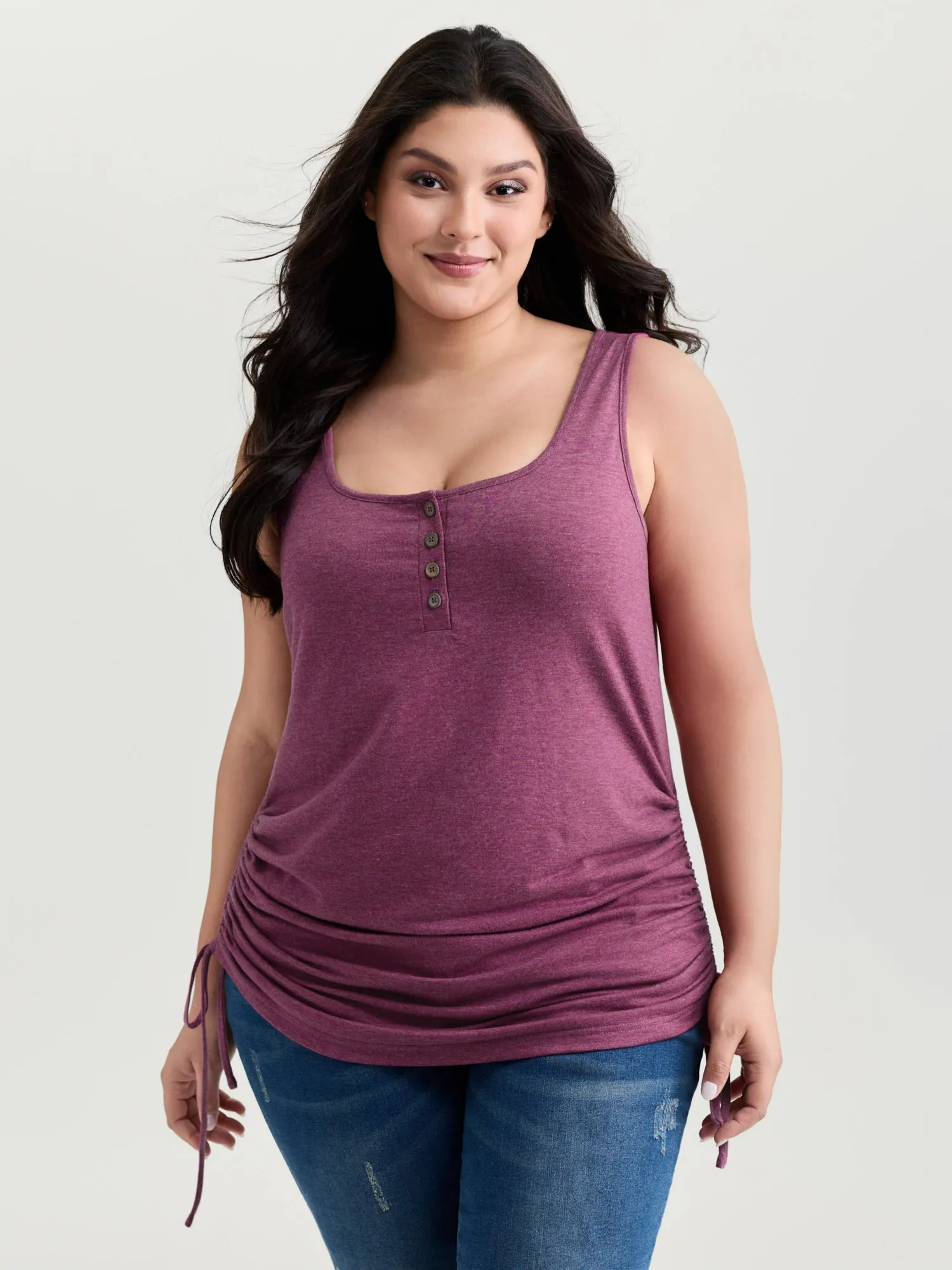 Supersoft Drawstring Ruched Scoop Neckline Tank Top sold by Bloomchic