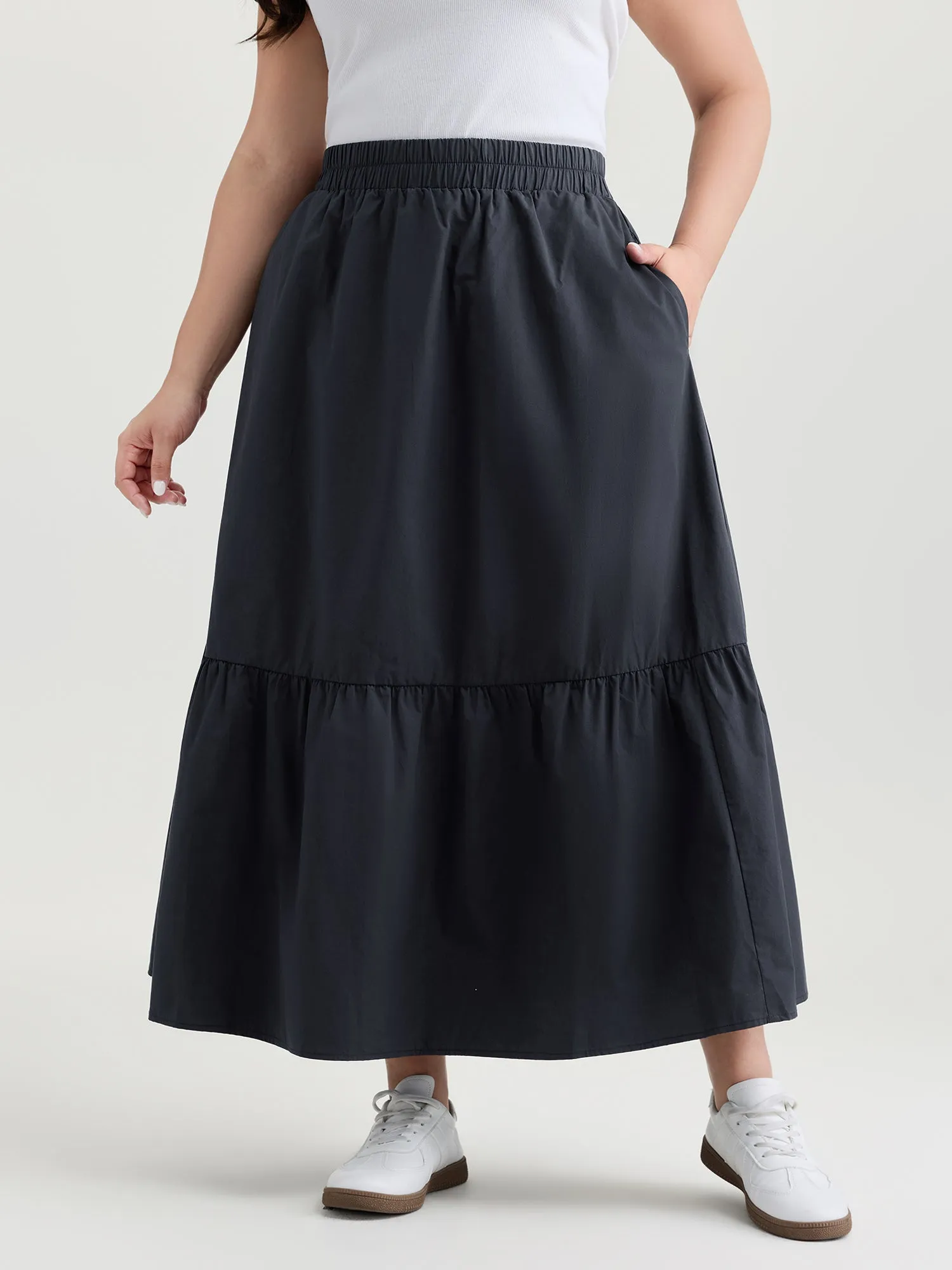 Pure Cotton Tiered Wide-Waistband Maxi Skirt sold by Bloomchic product image thumbnail 2