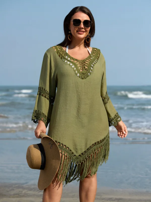 Hand Crocheted Fringe Hem Swim Cover-Up made by Bloomchic