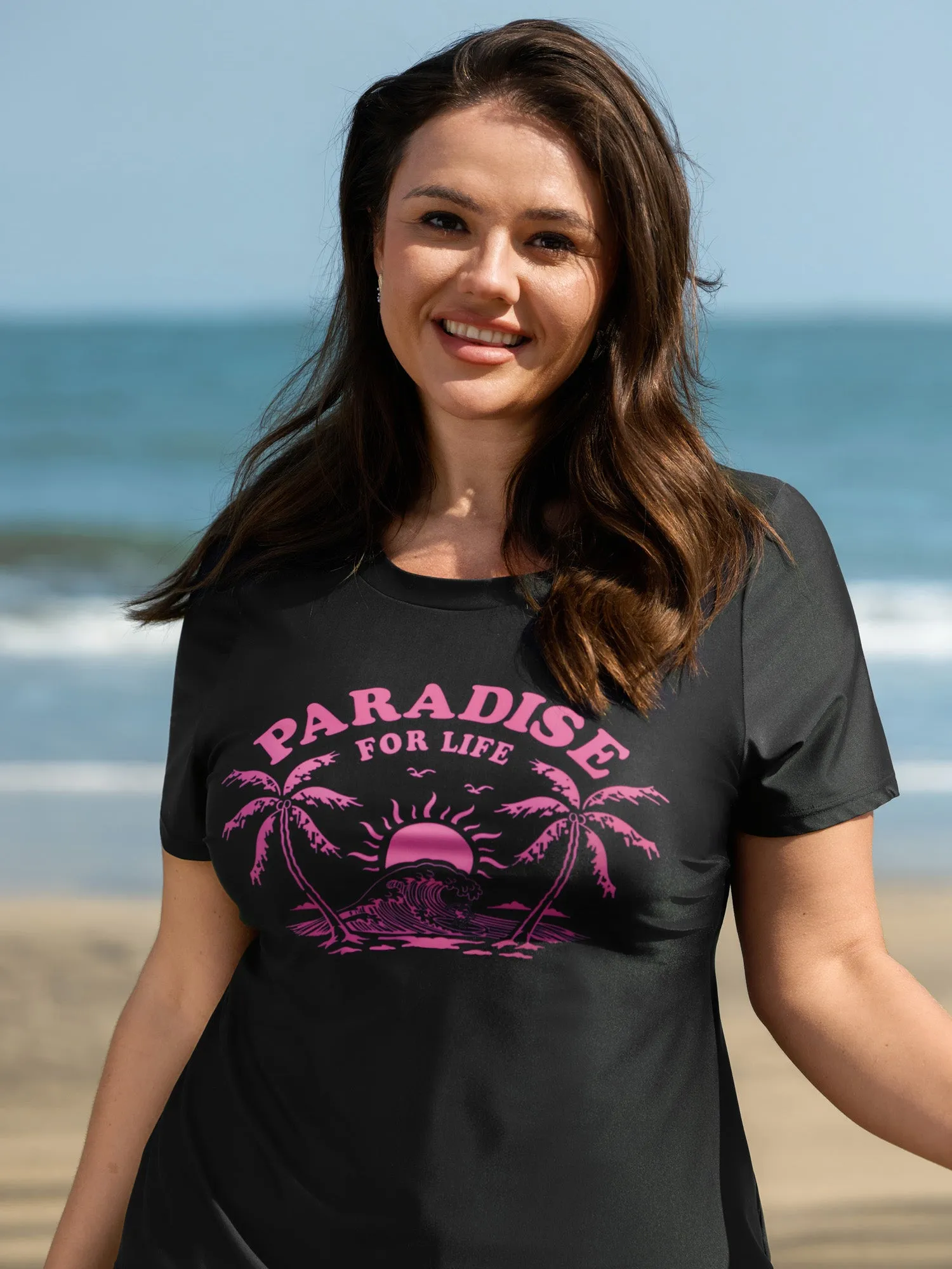 Paradise For Life Graphic Slim-Fit Swim Top sold by Bloomchic