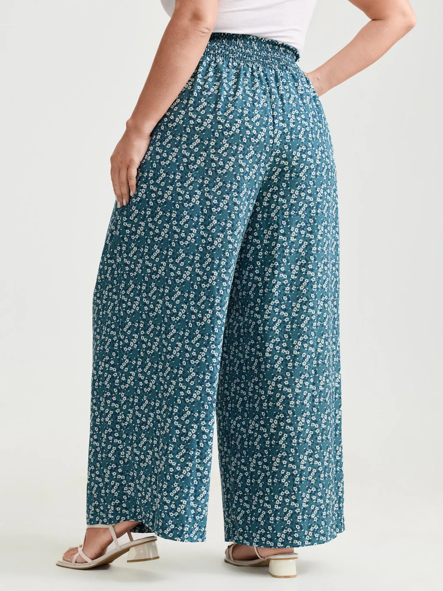 Micro Floral Print Wide Shirred Waistband Pants sold by Bloomchic product image thumbnail 5