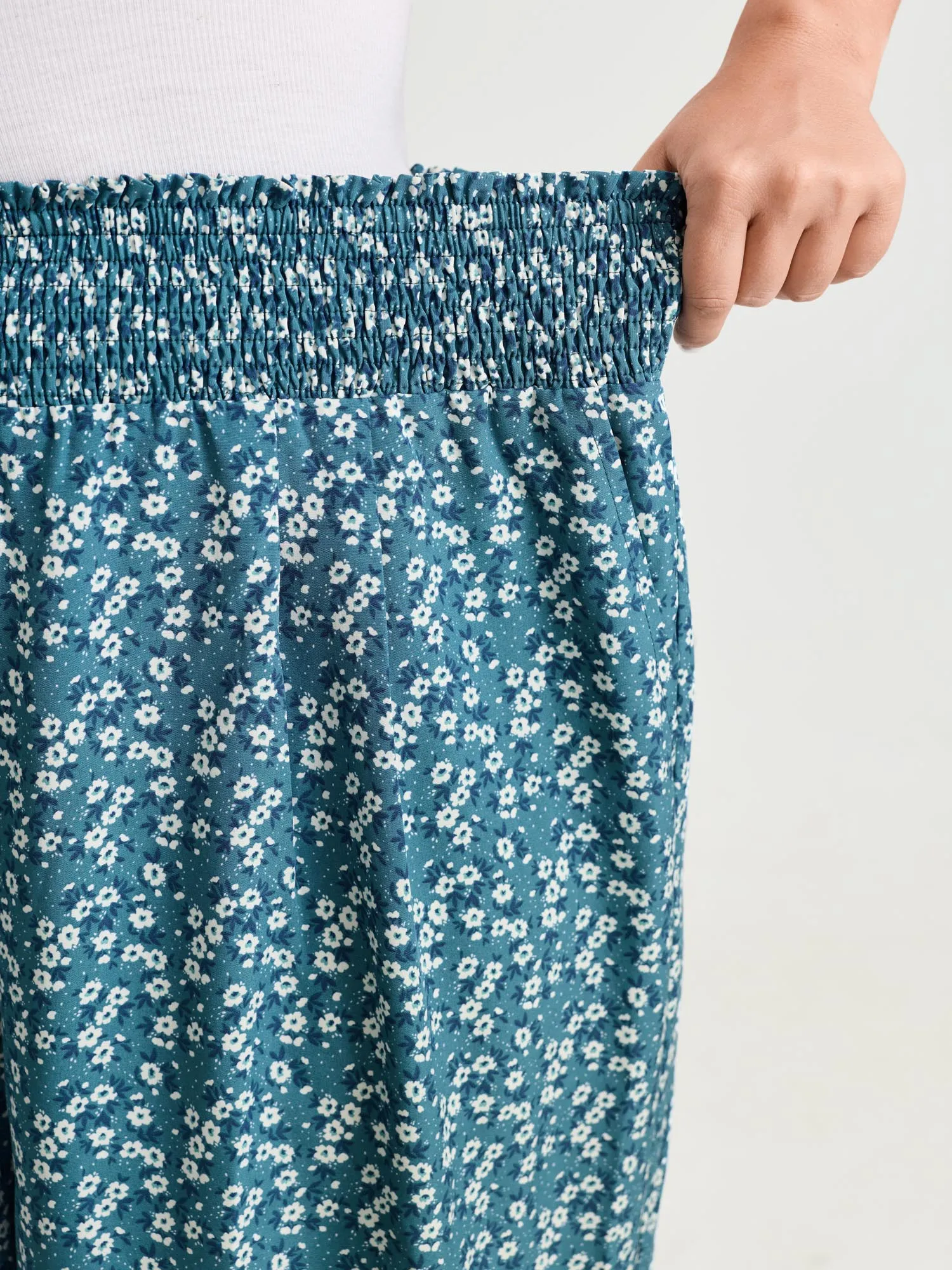 Micro Floral Print Wide Shirred Waistband Pants sold by Bloomchic product image thumbnail 4