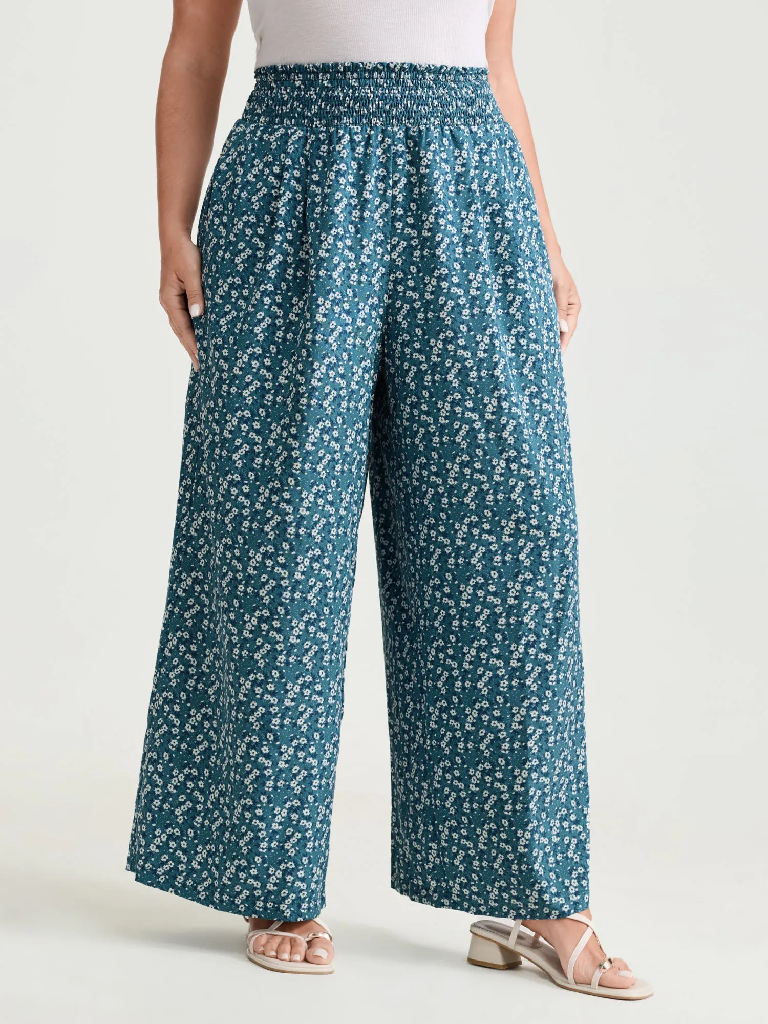 Micro Floral Print Wide Shirred Waistband Pants sold by Bloomchic product image thumbnail 2