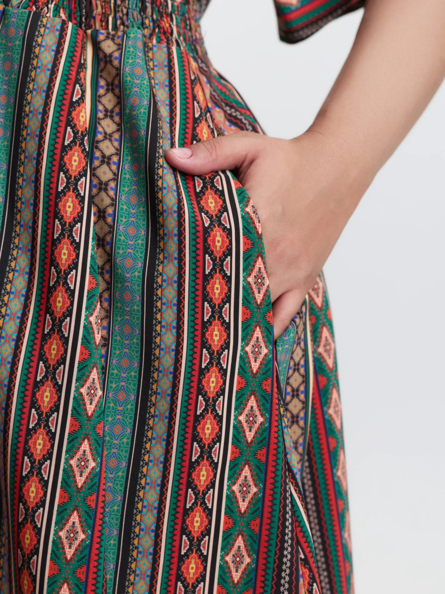 Boho Stripe Print Shirred Waist Midi Dress sold by Bloomchic product image thumbnail 4