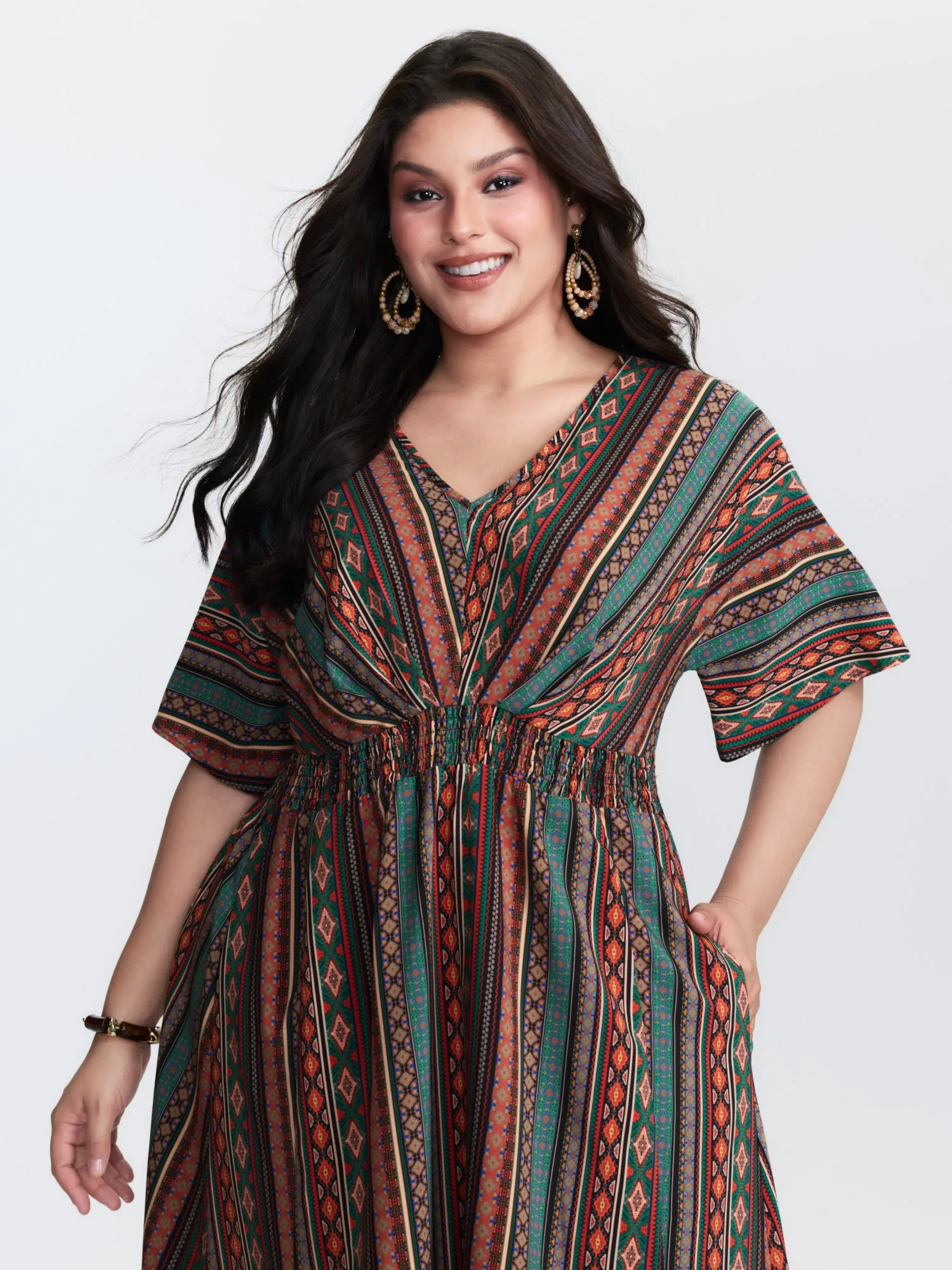 Boho Stripe Print Shirred Waist Midi Dress sold by Bloomchic product image thumbnail 2