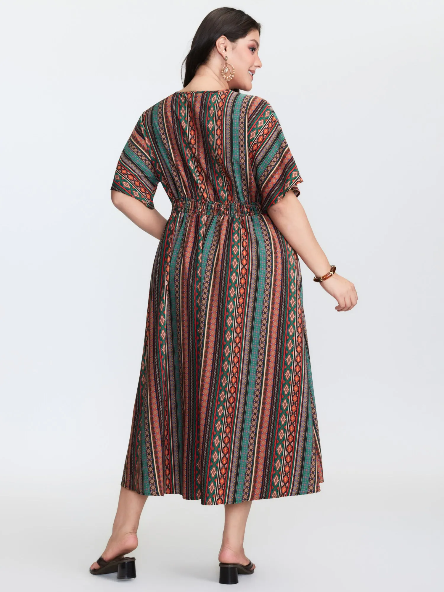 Boho Stripe Print Shirred Waist Midi Dress sold by Bloomchic product image thumbnail 5