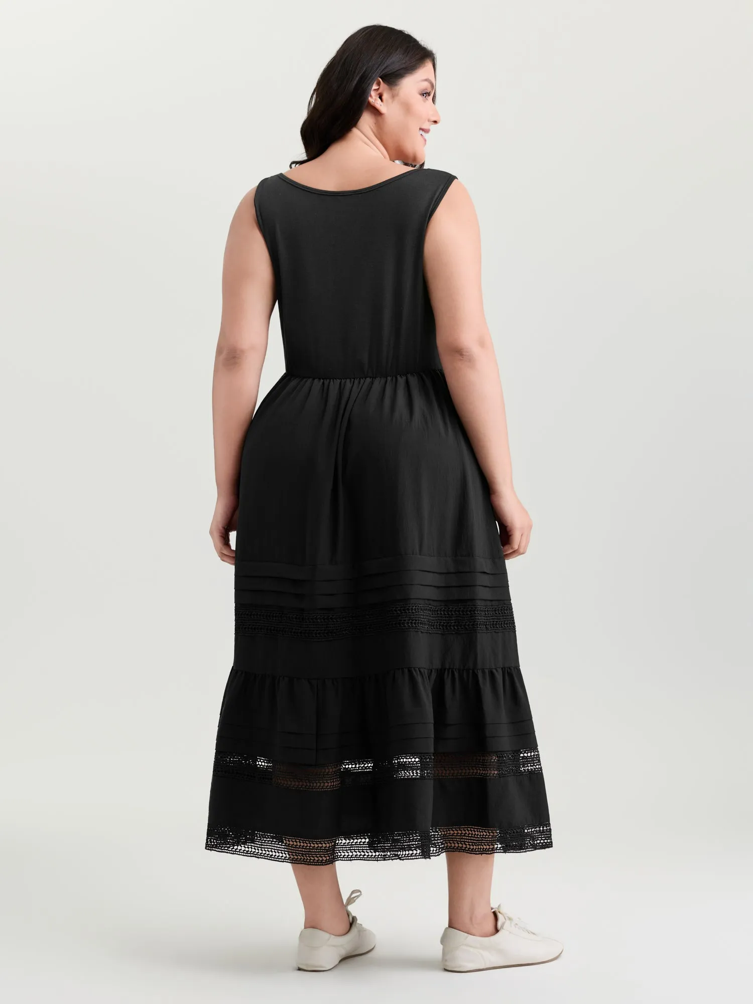 Lace Trim Sheer Button Placket Midi Dress sold by Bloomchic product image thumbnail 4
