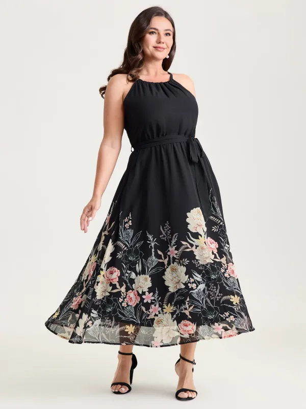 Budding Romance Halter Neck Stretchy Waist Midi Dress made by Bloomchic