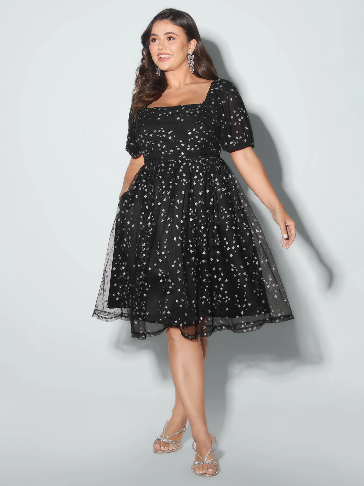 Star Moon Mesh Sequin Fit And Flare Mini Dress sold by Bloomchic product image thumbnail 3
