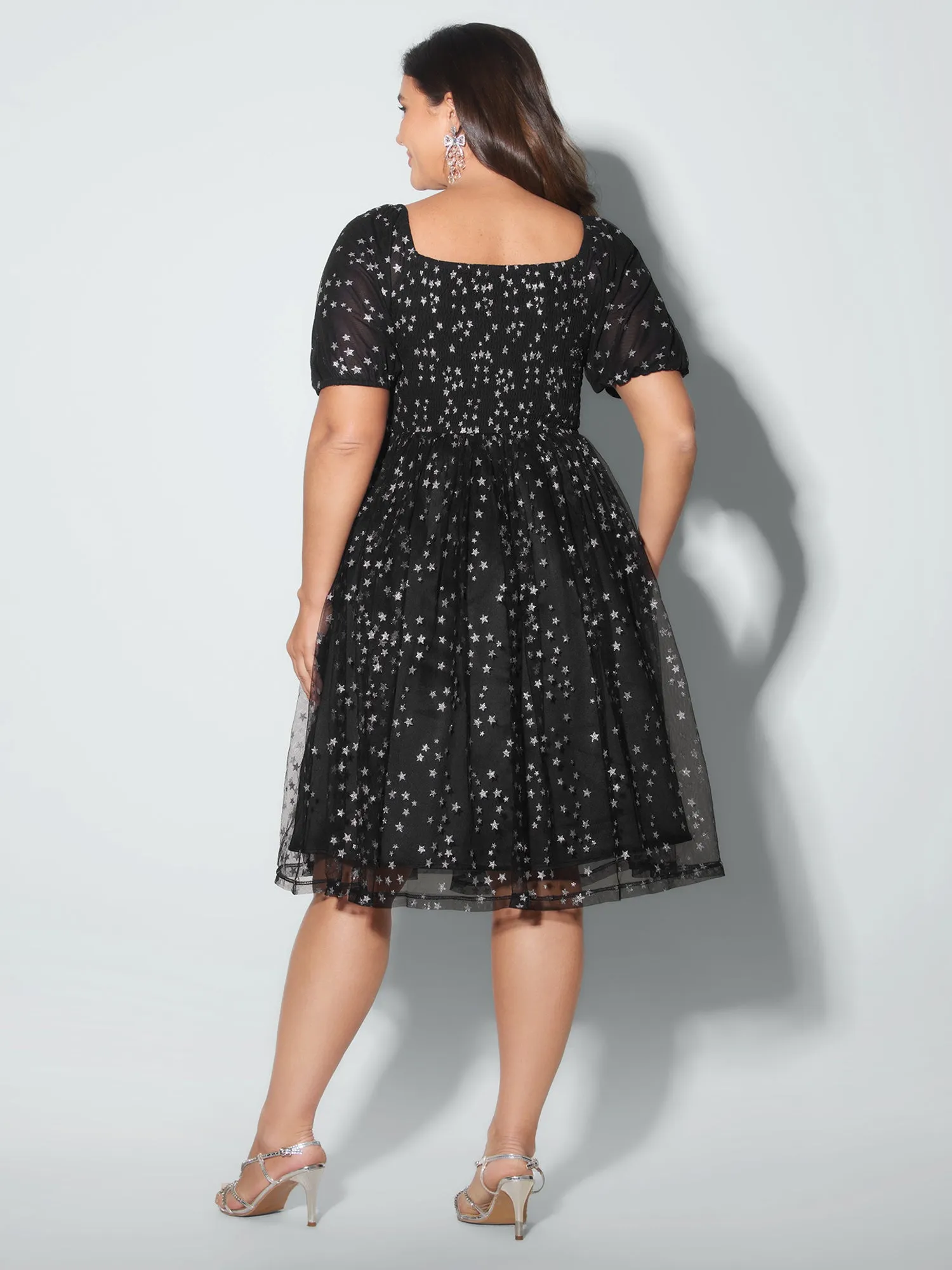 Star Moon Mesh Sequin Fit And Flare Mini Dress sold by Bloomchic product image thumbnail 4