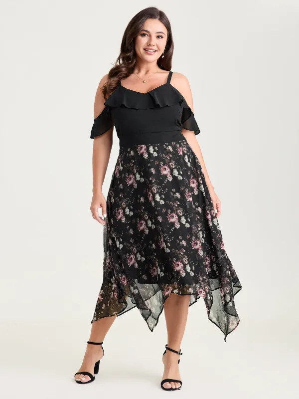 Floral Print Off-Shoulder Ruffled Midi Dress made by Bloomchic