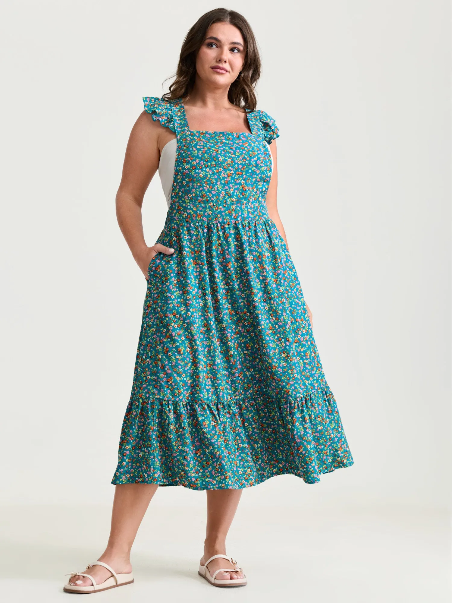 Vibrant Floral Print Open-Back Midi Dress sold by Bloomchic product image thumbnail 2