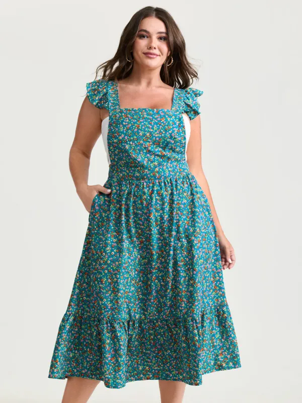 Vibrant Floral Print Open-Back Midi Dress made by Bloomchic