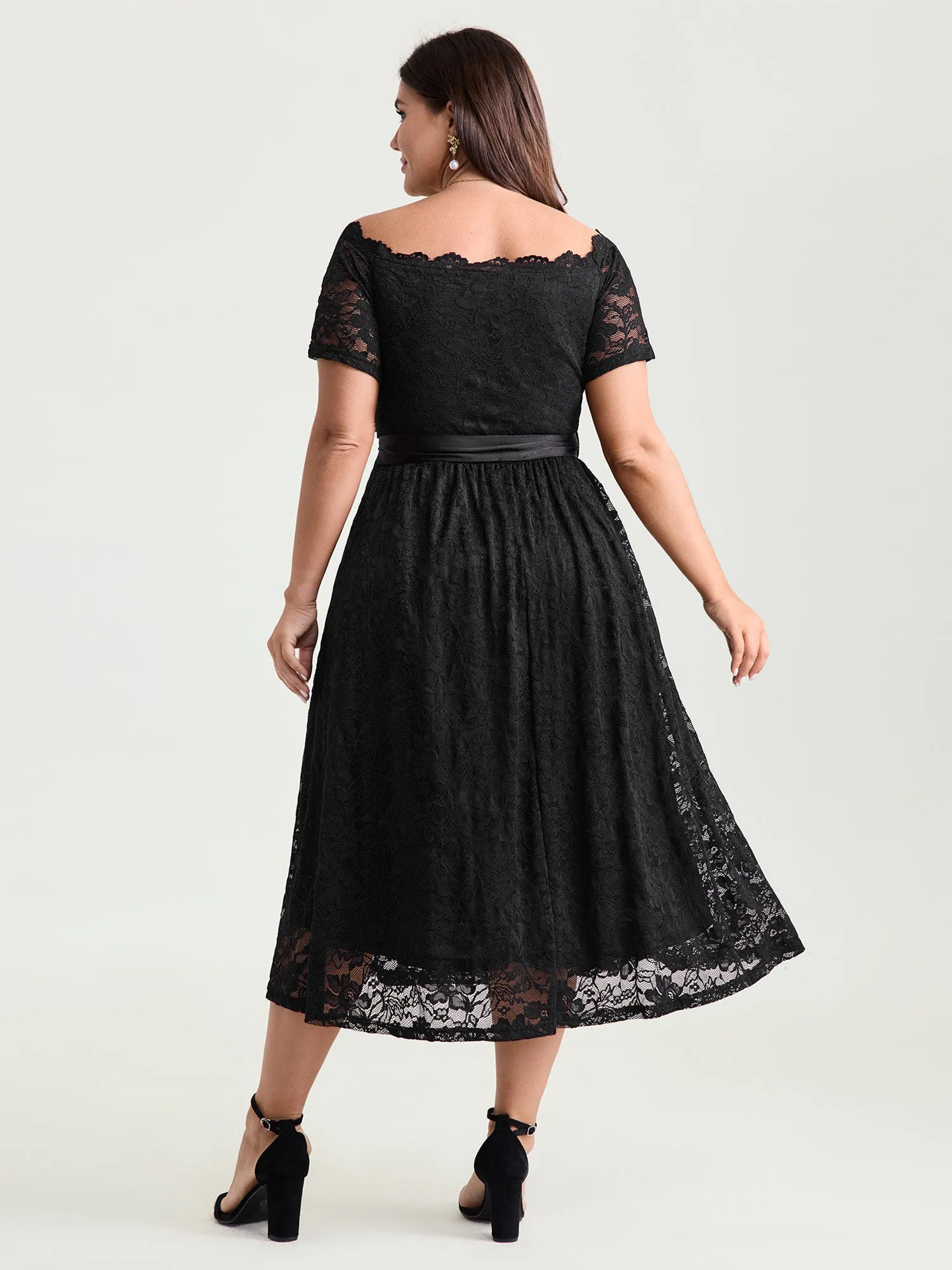 Sensational Lace Stretchy Waist Tie Midi Dress sold by Bloomchic product image thumbnail 4