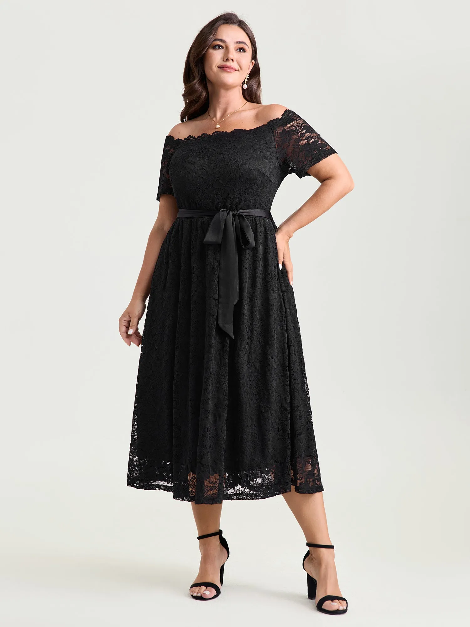 Sensational Lace Stretchy Waist Tie Midi Dress sold by Bloomchic product image thumbnail 3