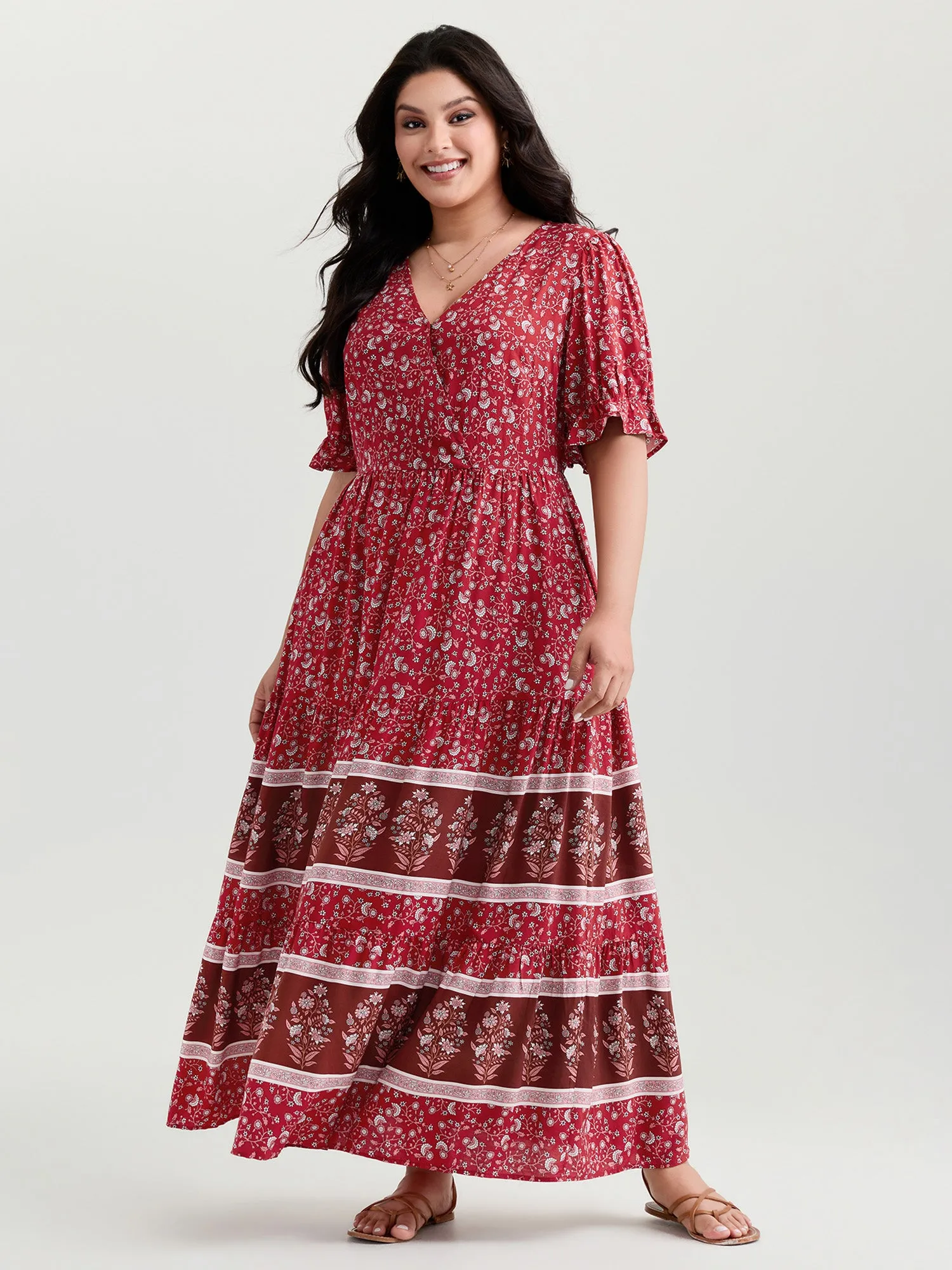 Vibrant Floral Print Color Contrast Maxi Dress sold by Bloomchic product image thumbnail 3