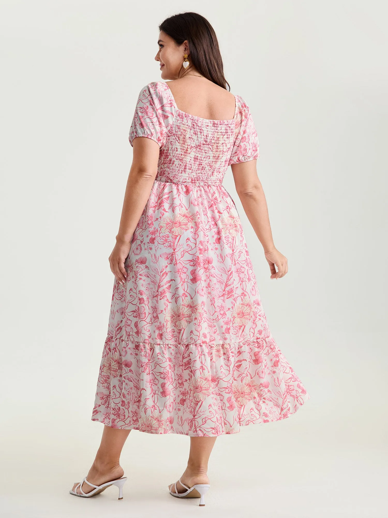 Romantic Floral Ruched Bodice Stretchy Waist Midi Dress sold by Bloomchic product image thumbnail 4