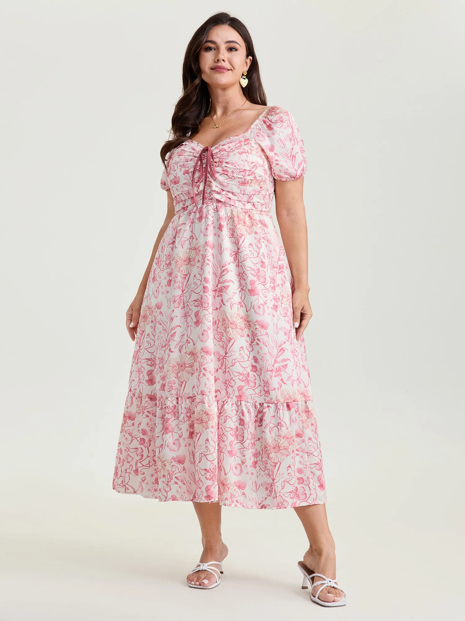 Romantic Floral Ruched Bodice Stretchy Waist Midi Dress sold by Bloomchic product image thumbnail 3