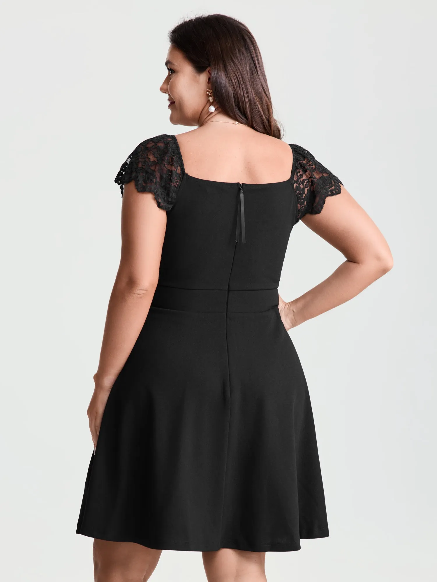 Sheer Lace Sleeve Gathered Cinched-Waist Mini Dress sold by Bloomchic product image thumbnail 4
