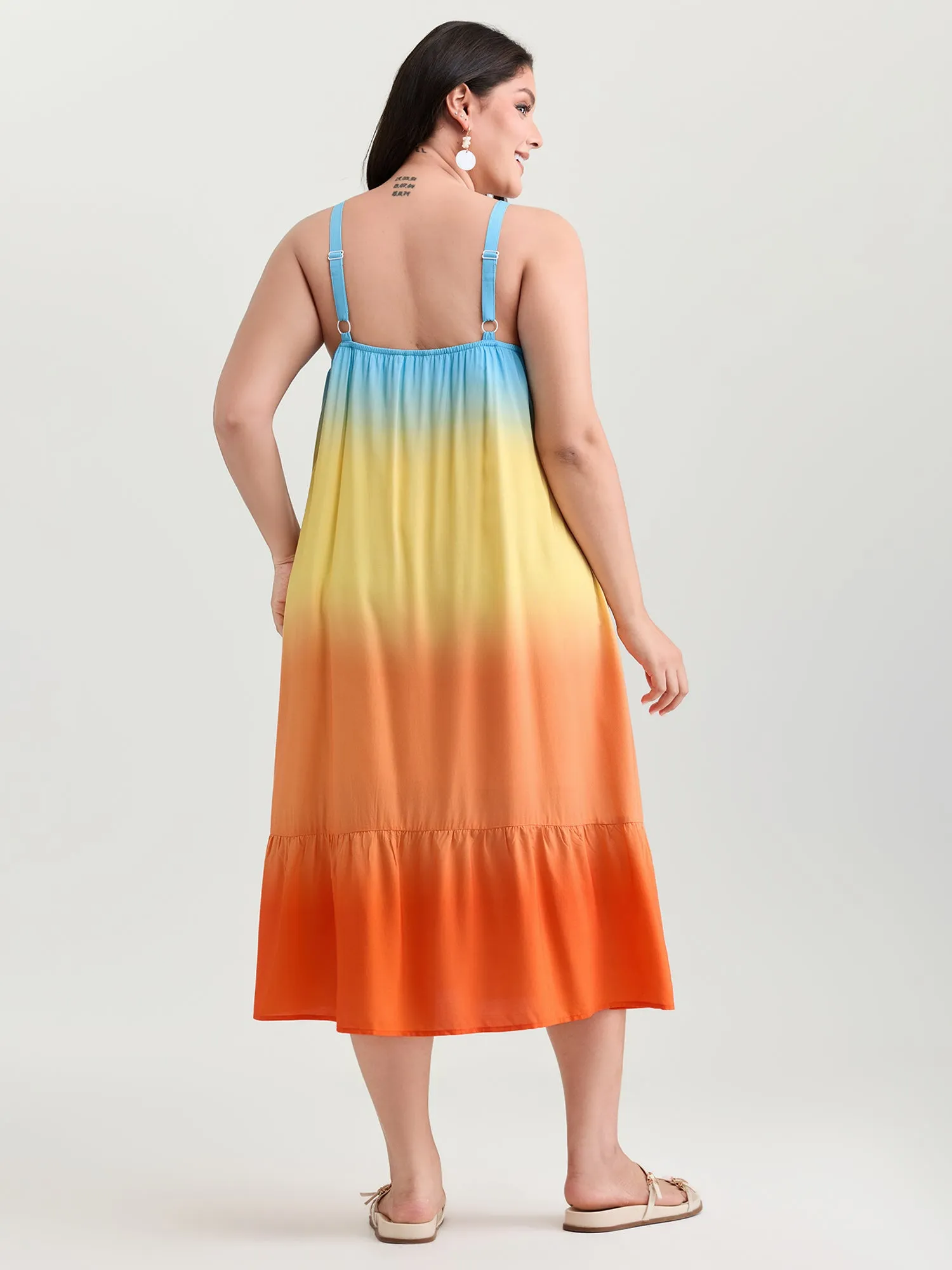 Ombre Drawstring Neckline Tiered Midi Dress sold by Bloomchic product image thumbnail 4
